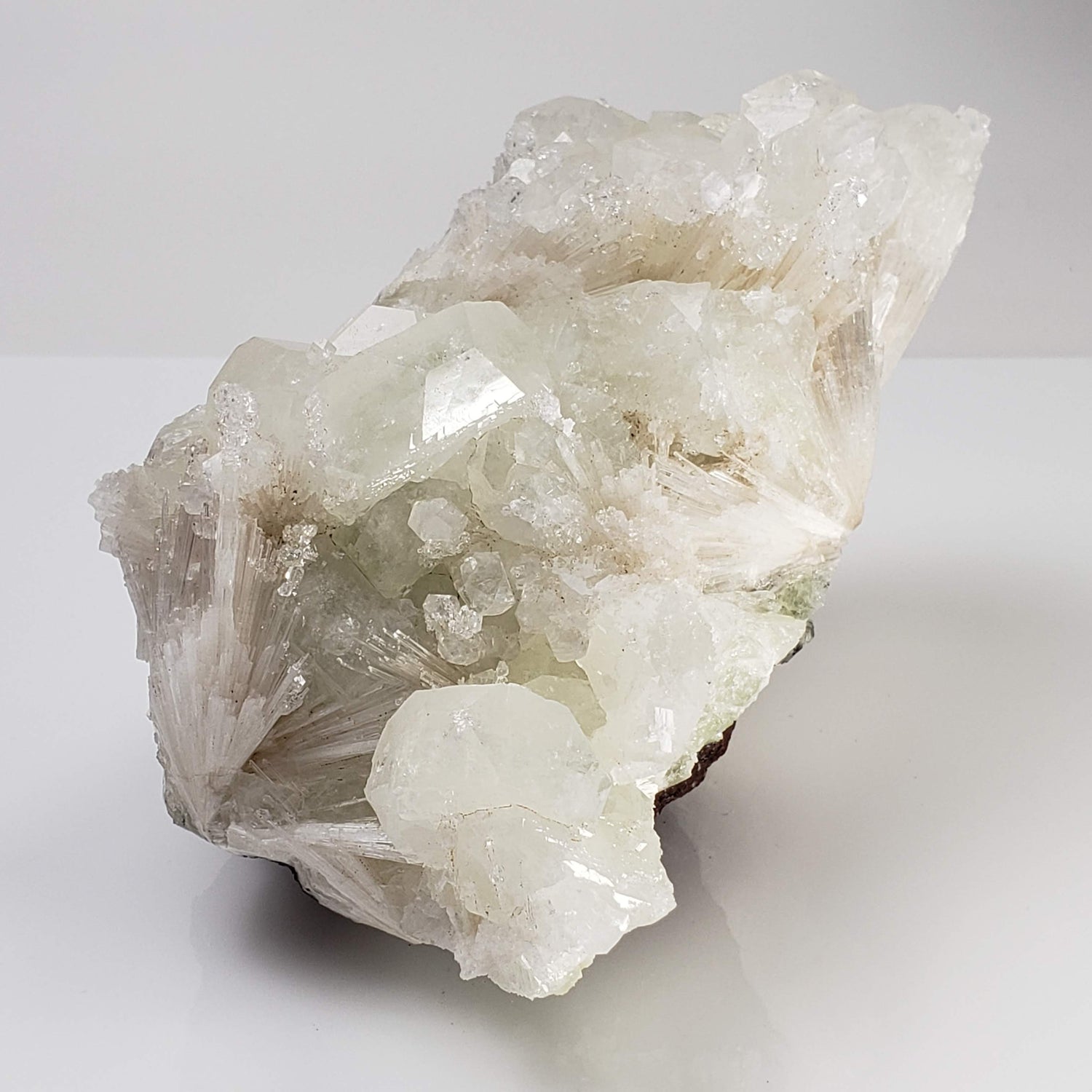 Green Apophyllite Crystal on Acicular Scolecite matrix | 964 gr | Panvel, India