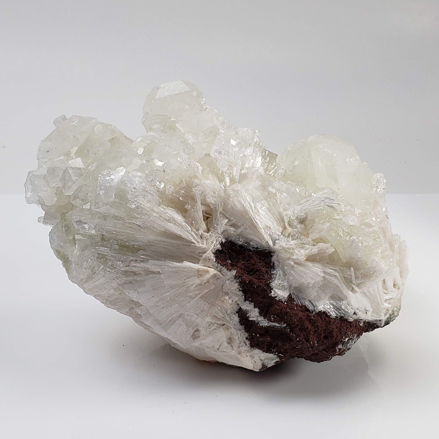 Green Apophyllite Crystal on Acicular Scolecite matrix | 964 gr | Panvel, India