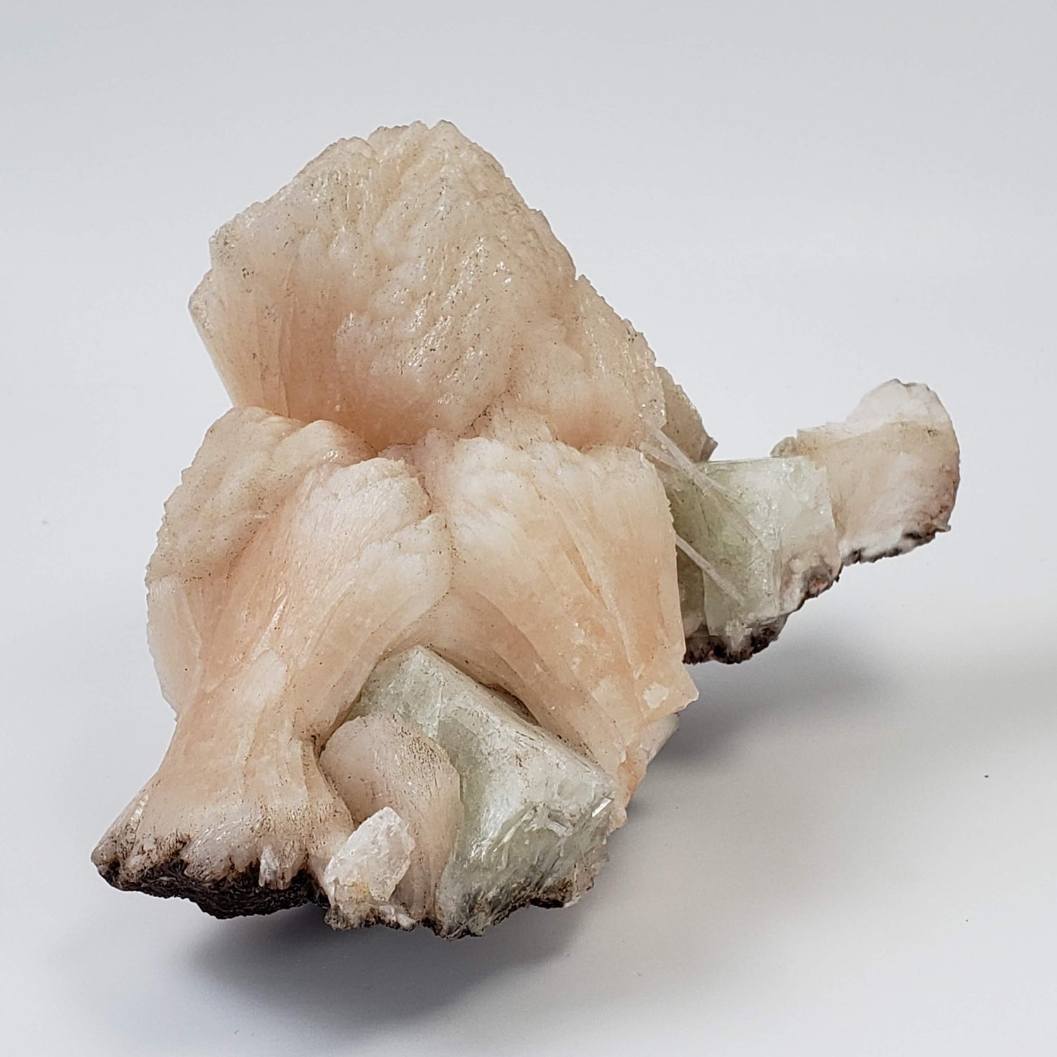 Cubic Green Apophyllite on Pink Stilbite with Scolecite Spray | 812 gr | Crystal | Nasik, India