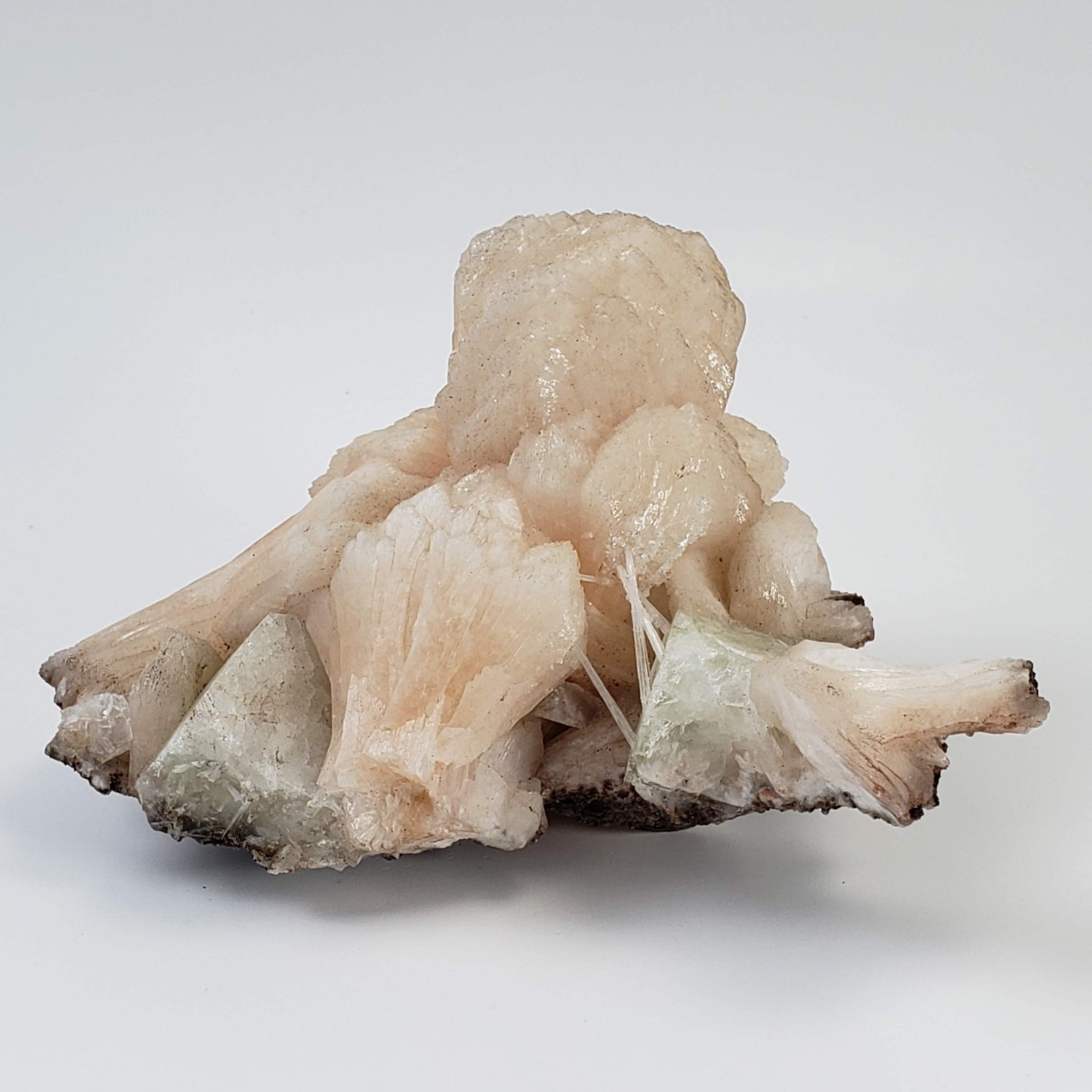 Cubic Green Apophyllite on Pink Stilbite with Scolecite Spray | 812 gr | Crystal | Nasik, India