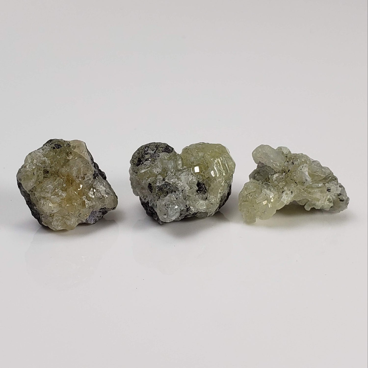 Prehnite and Graphite Clusters | 3 Piece Lot | Raw Prehnite | 13.4 grams | Tanzania