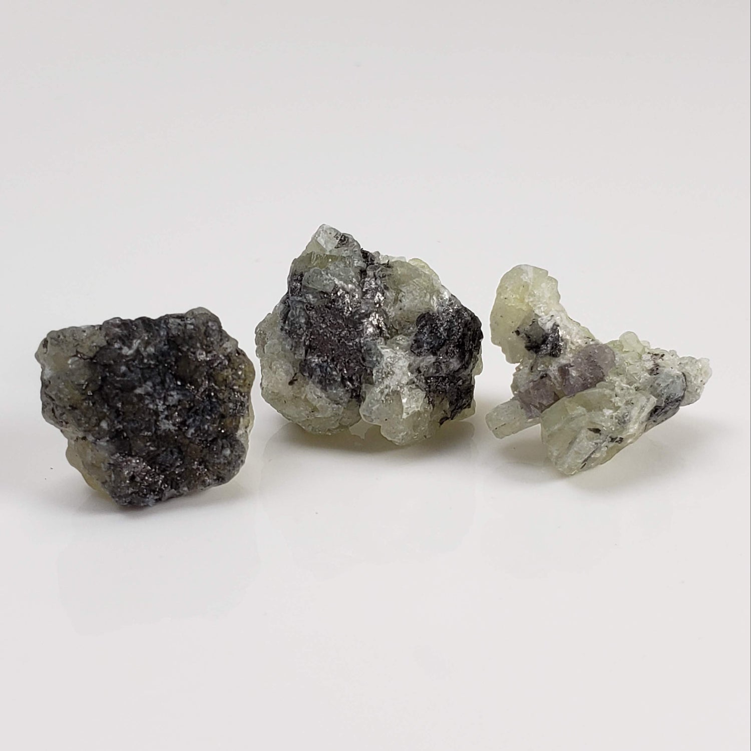 Prehnite and Graphite Clusters | 3 Piece Lot | Raw Prehnite | 13.4 grams | Tanzania