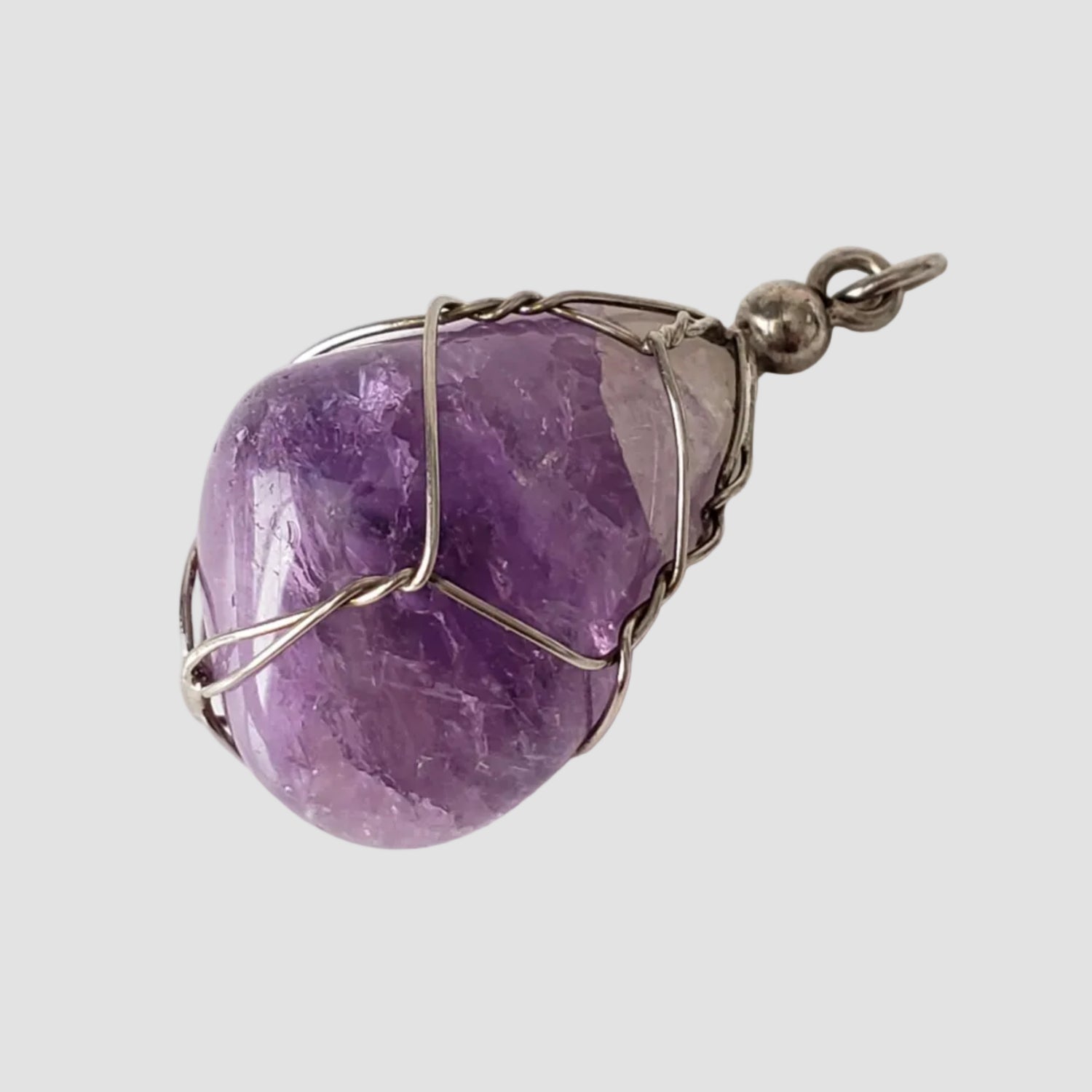  Amethyst Pendant | 925 Silver Wire Wrapped Pendant | Natural Tumbled Amethyst 