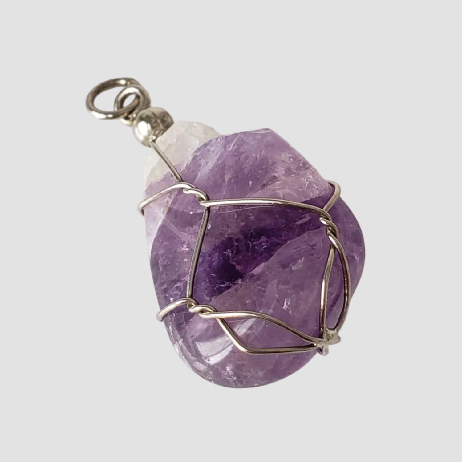 Amethyst Pendant | 925 Silver Wire Wrapped Pendant | Natural Tumbled Amethyst 1