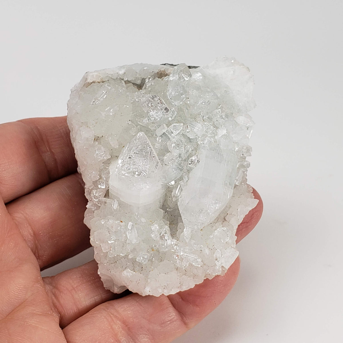 Apophyllite on Prehnite Crystal Cluster | 138 grams | India 8