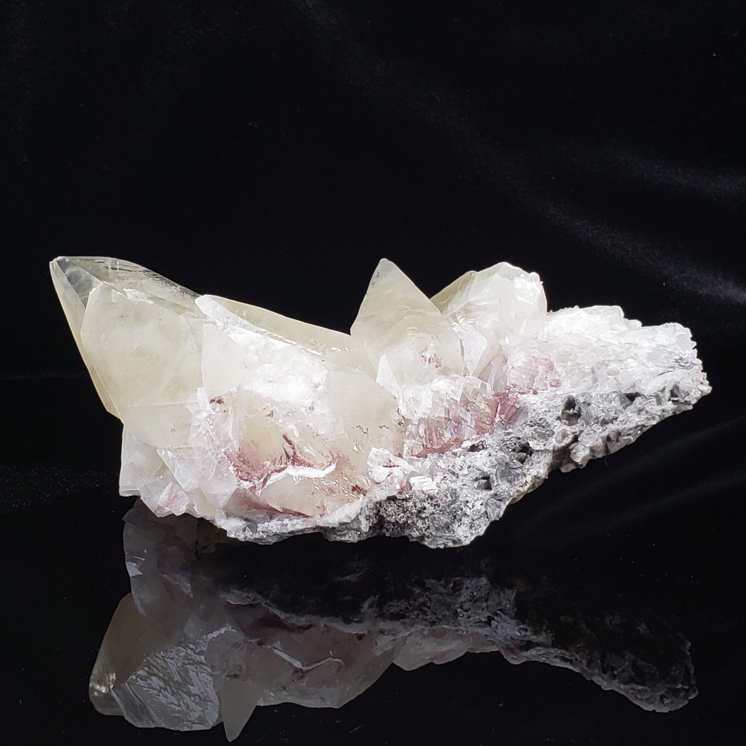  Calcite Points and Red Realgar Cluster | 462 Gr | Shimen Mine, Hunan Province, China 