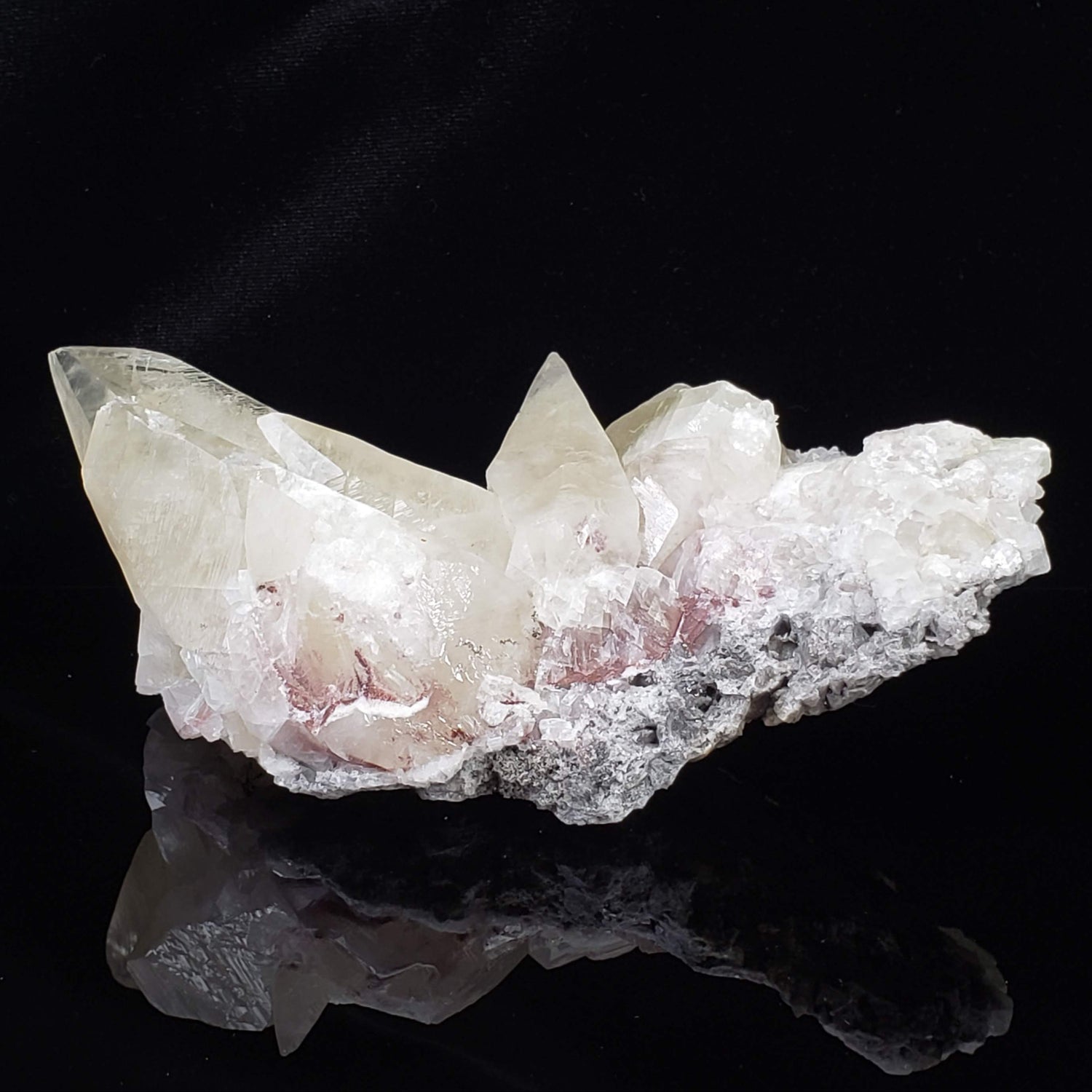  Calcite Points and Red Realgar Cluster | 485 Gr | Shimen Mine, Hunan Province, China 