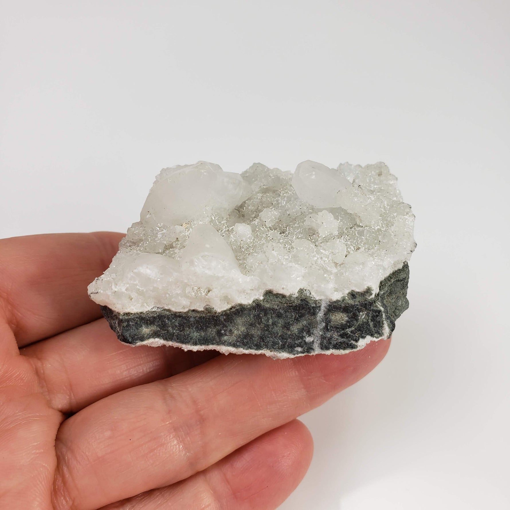  Calcite on Prehnite Crystal Cluster | 96 grams | Mumbai, India 8