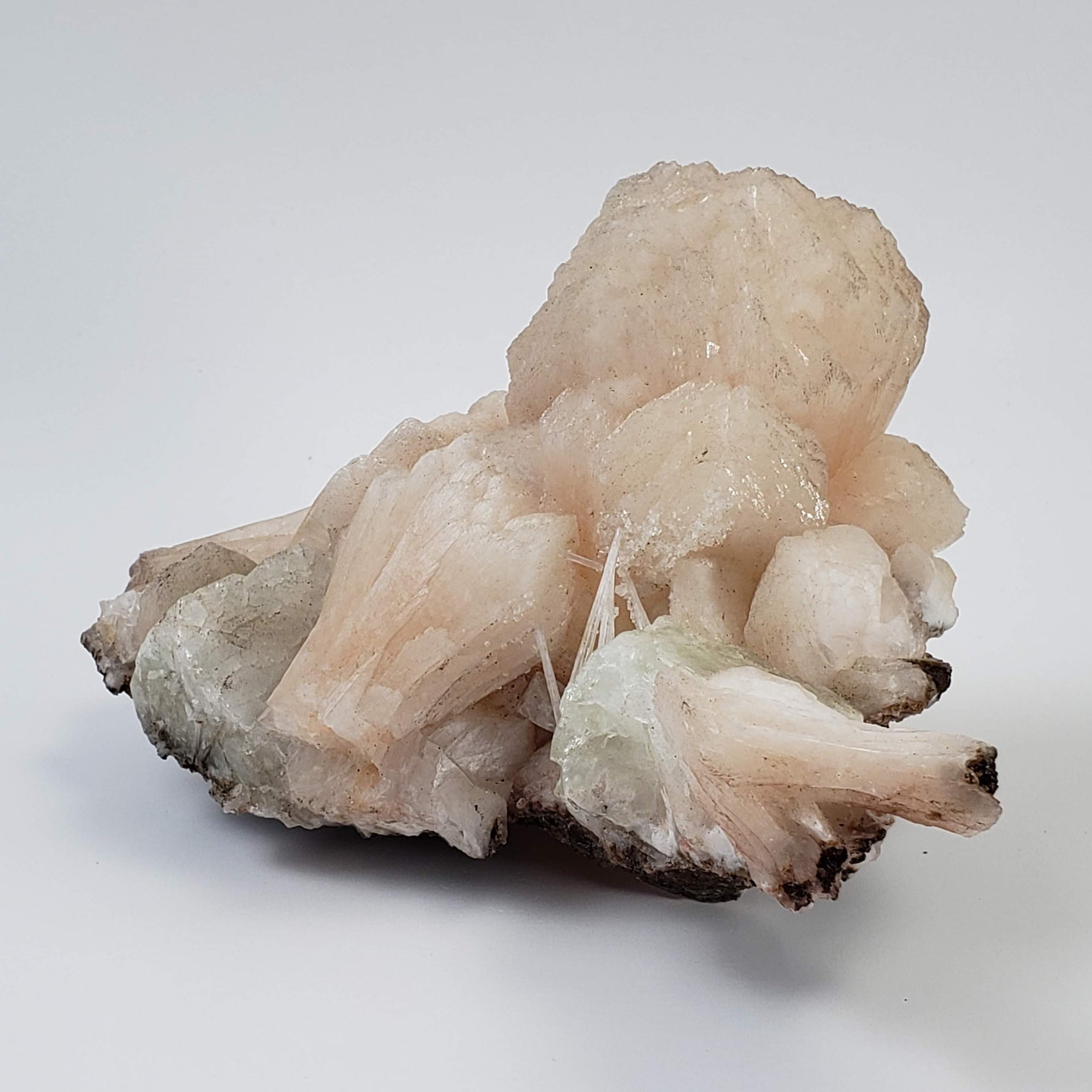  Cubic Green Apophyllite on Pink Stilbite with Scolecite Spray | 812 gr | Crystal | Nasik, India 2