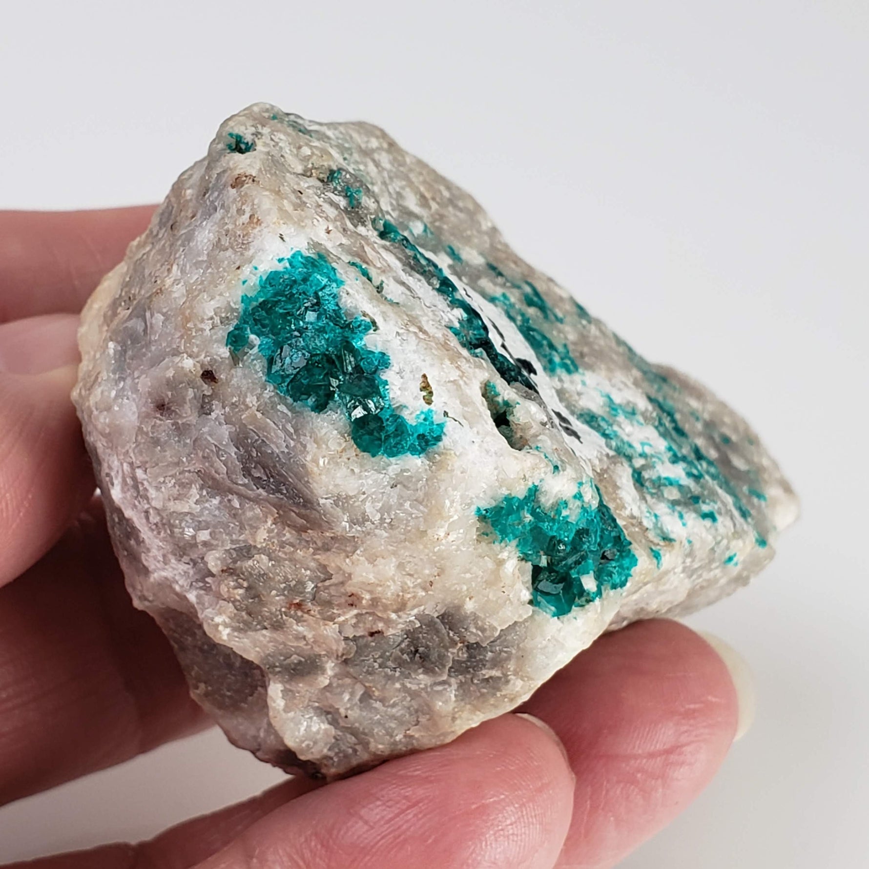  Dioptase on Calcite | Emerald Green Crystals | 116.72 Gr | Tsumeb Mine, Otavi, Namibia 6