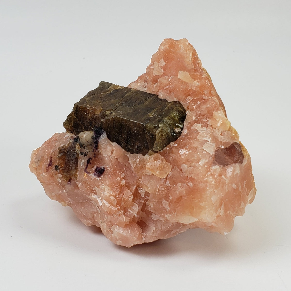  Fluorapatite Crystal on Calcite Matrix | 304 grams | Yates Mine, Quebec, Canada 2
