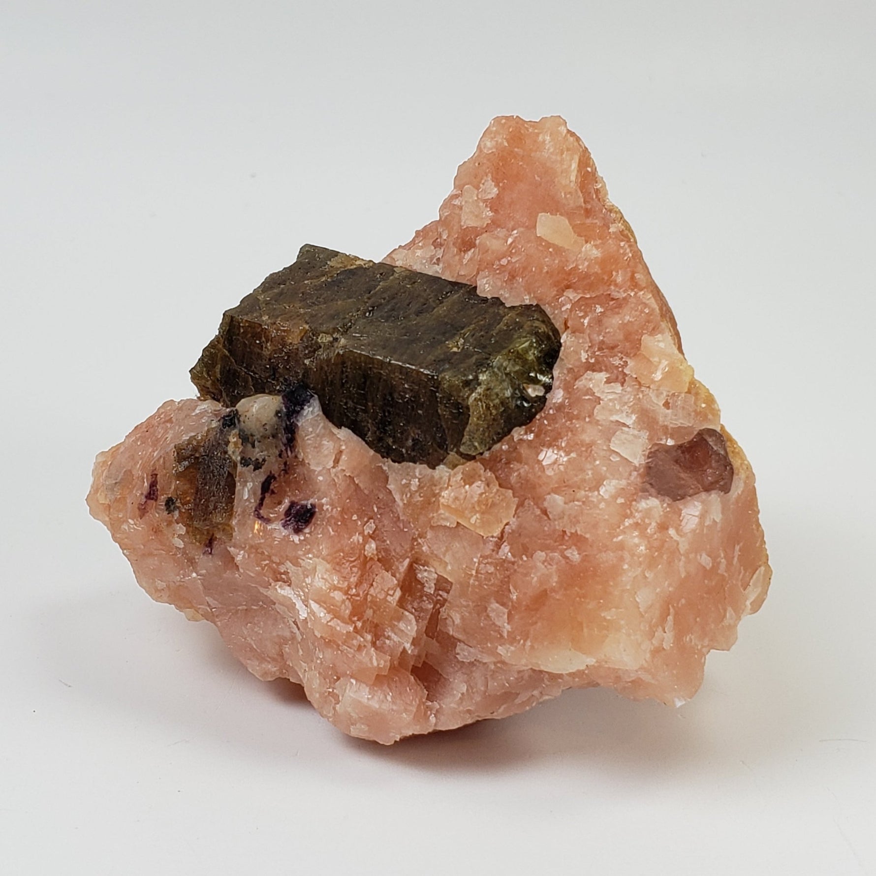  Fluorapatite Crystal on Calcite Matrix | 304 grams | Yates Mine, Quebec, Canada 2