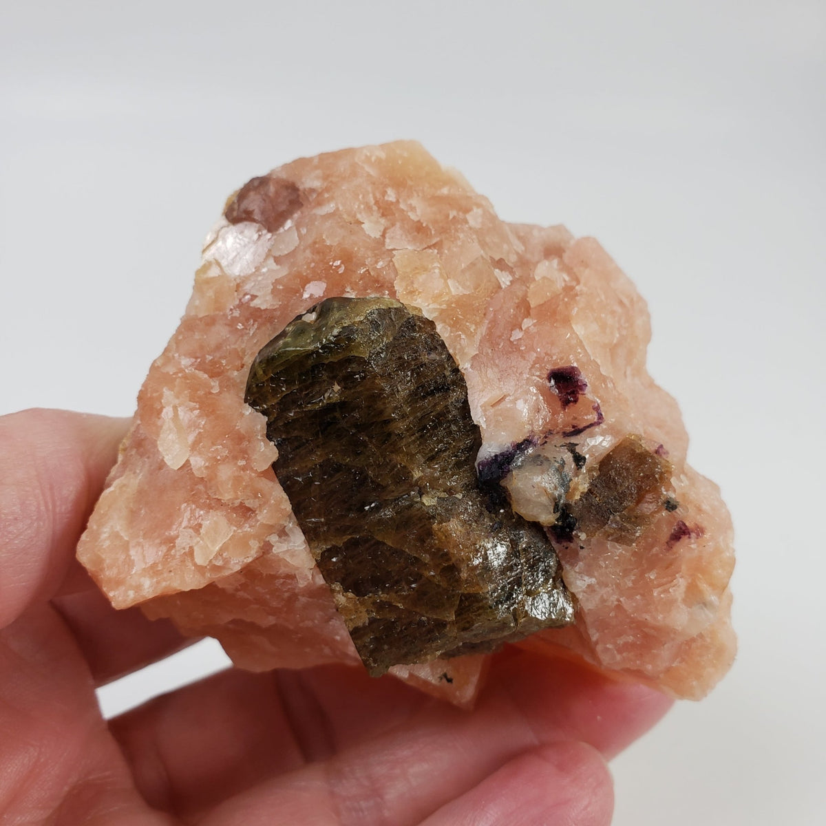  Fluorapatite Crystal on Calcite Matrix | 304 grams | Yates Mine, Quebec, Canada 6