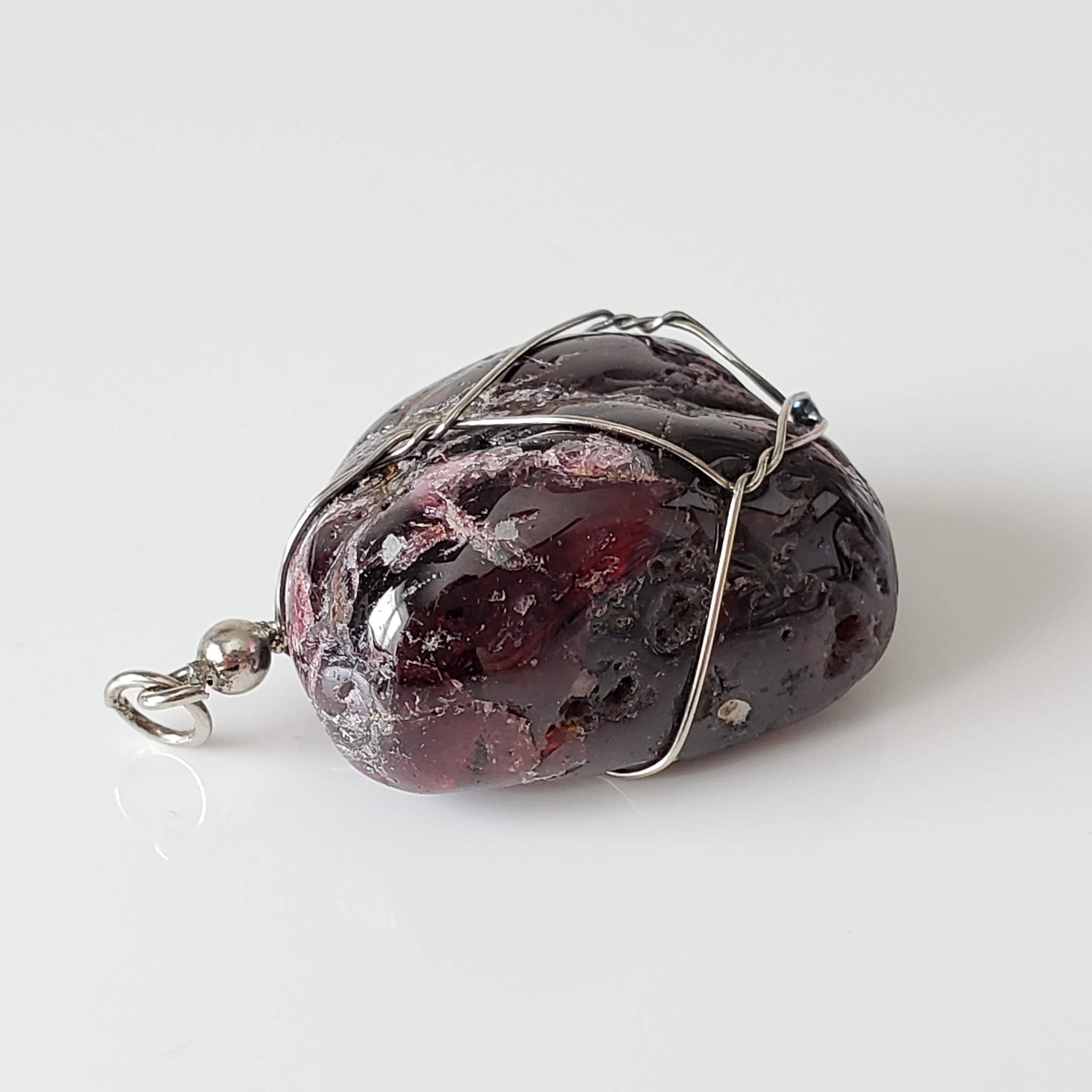  Garnet Pendant | 925 Silver Wire Wrapped Pendant | Natural Tumbled Garnet 