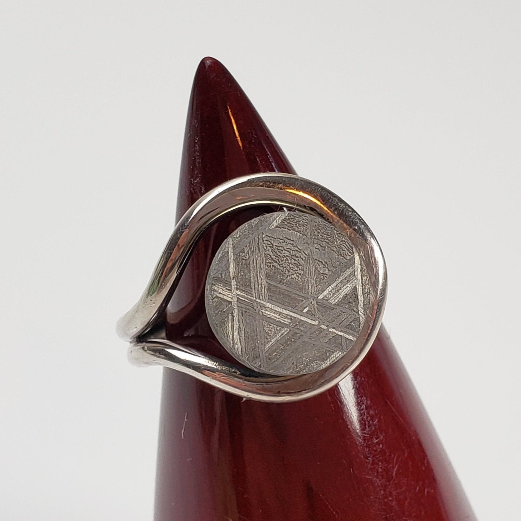  Gibeon Meteorite Ring | Size 6.5 | Etched Part Slice on 925 Silver 