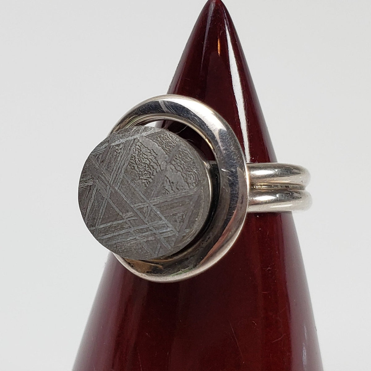  Gibeon Meteorite Ring | Size 6.5 | Etched Part Slice on 925 Silver 3