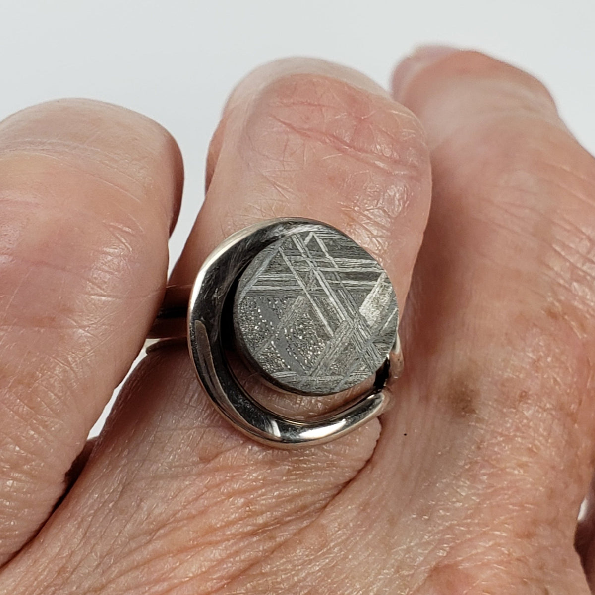  Gibeon Meteorite Ring | Size 6.5 | Etched Part Slice on 925 Silver 6