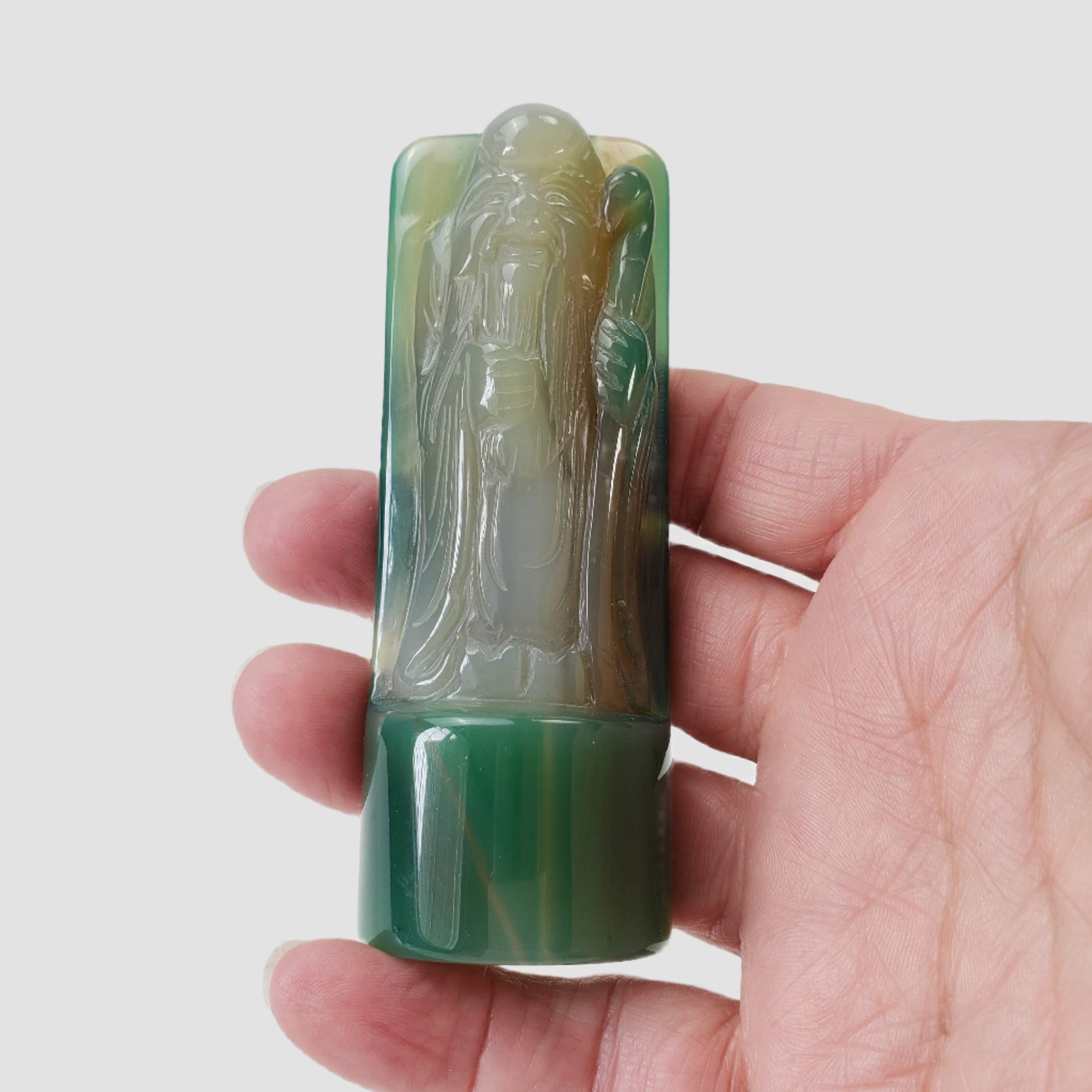  God of Longevity | Unheated Natural Agate | Hand Carved Amulet | 115 grams | China 3