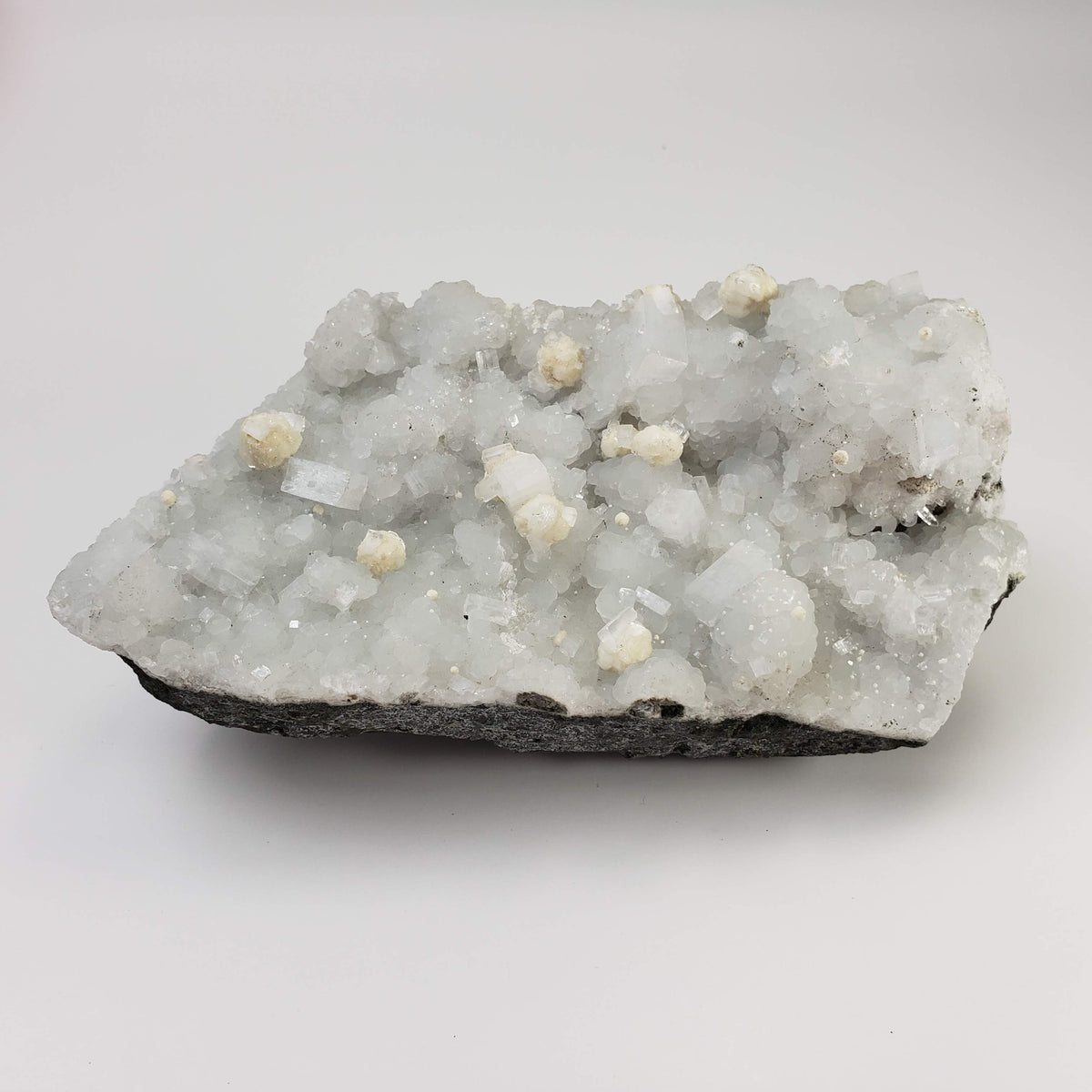  Gyrolite and Apophyllite on Prehnite Druze | 979 Grams | Mumbai, India 2