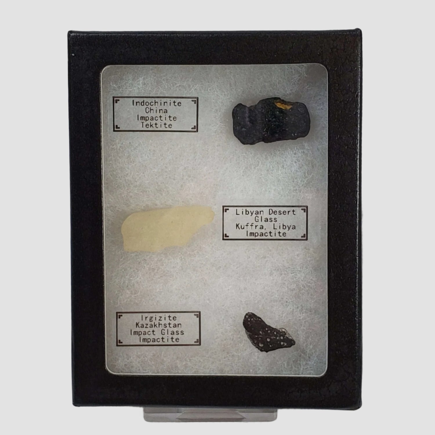  Impactite-in-a-Box  Mini World Collection Trio | Tektites | Indochinite, Libyan Desert Glass and Irghizite 