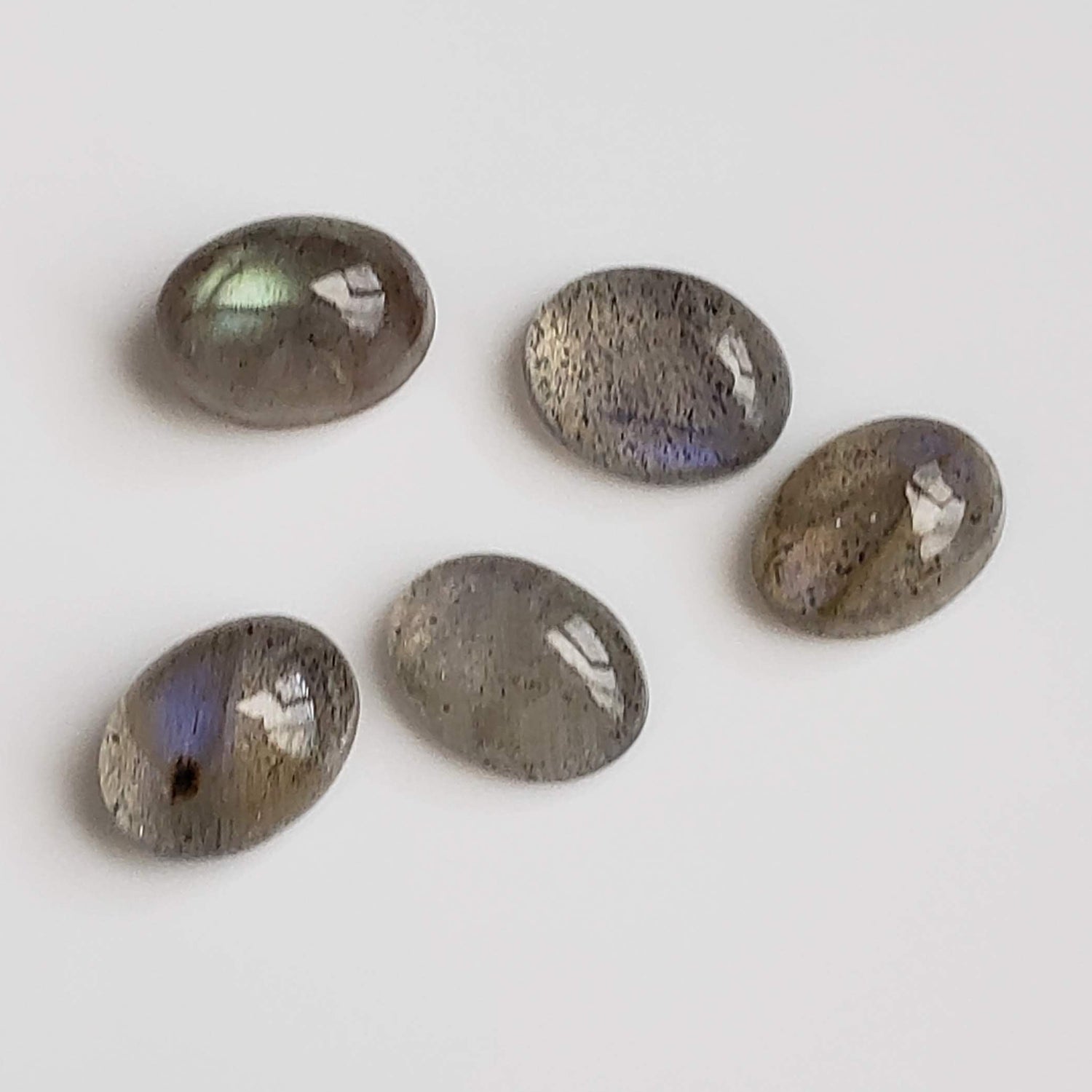 Labradorite | 5 Piece Lot | Oval Cabochon | Natural Gray Rainbow | 6.3tcw 