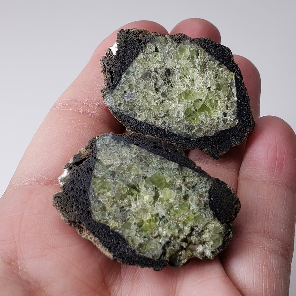  Olivine Volcanic Bomb Matching Halves | Lava Coated Crystal | 58.6 gr, | Mortlake, Victoria, Australia | SO24 5