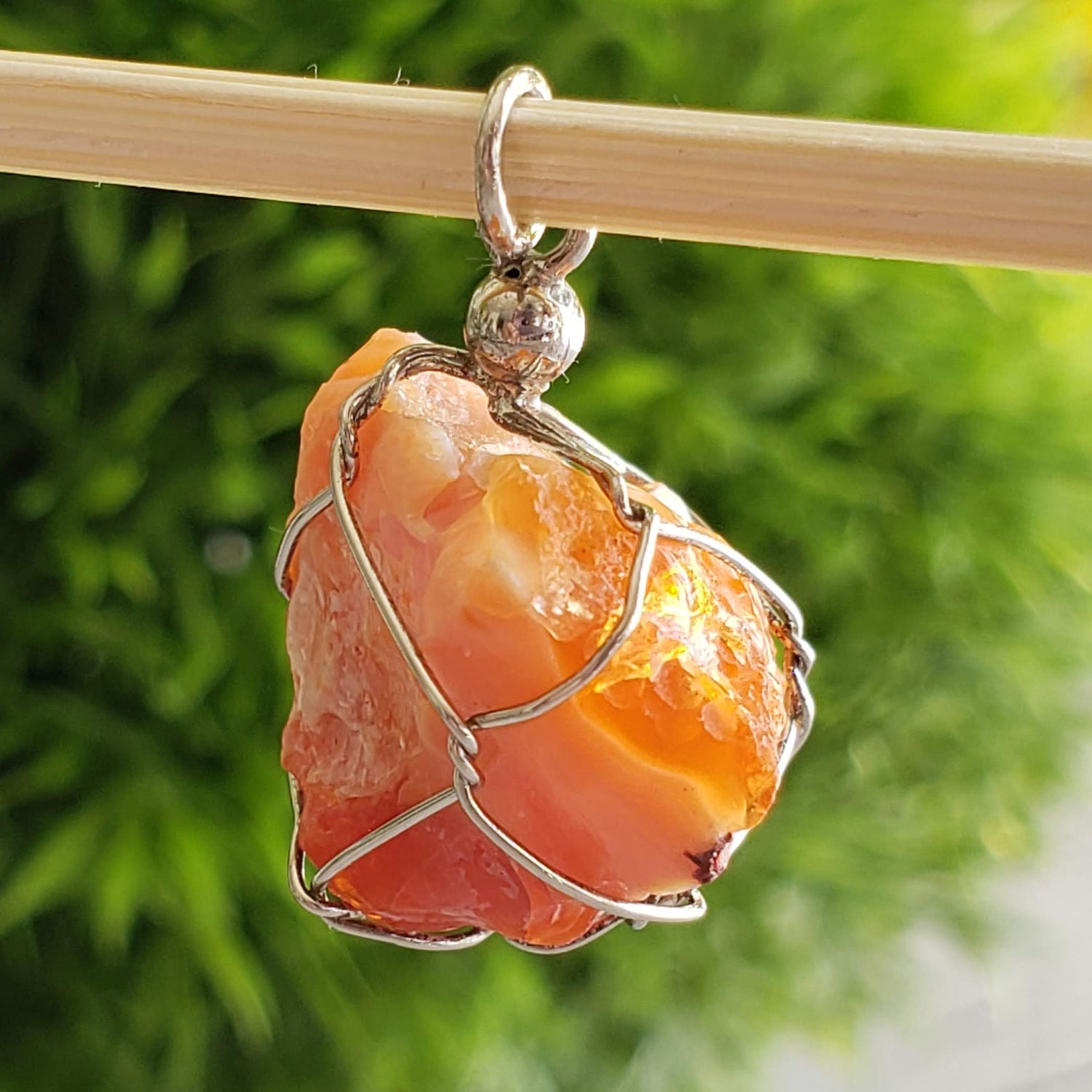  Opal Pendant | 925 Silver Wire Wrapped Pendant | Natural Raw Orange Opal 1