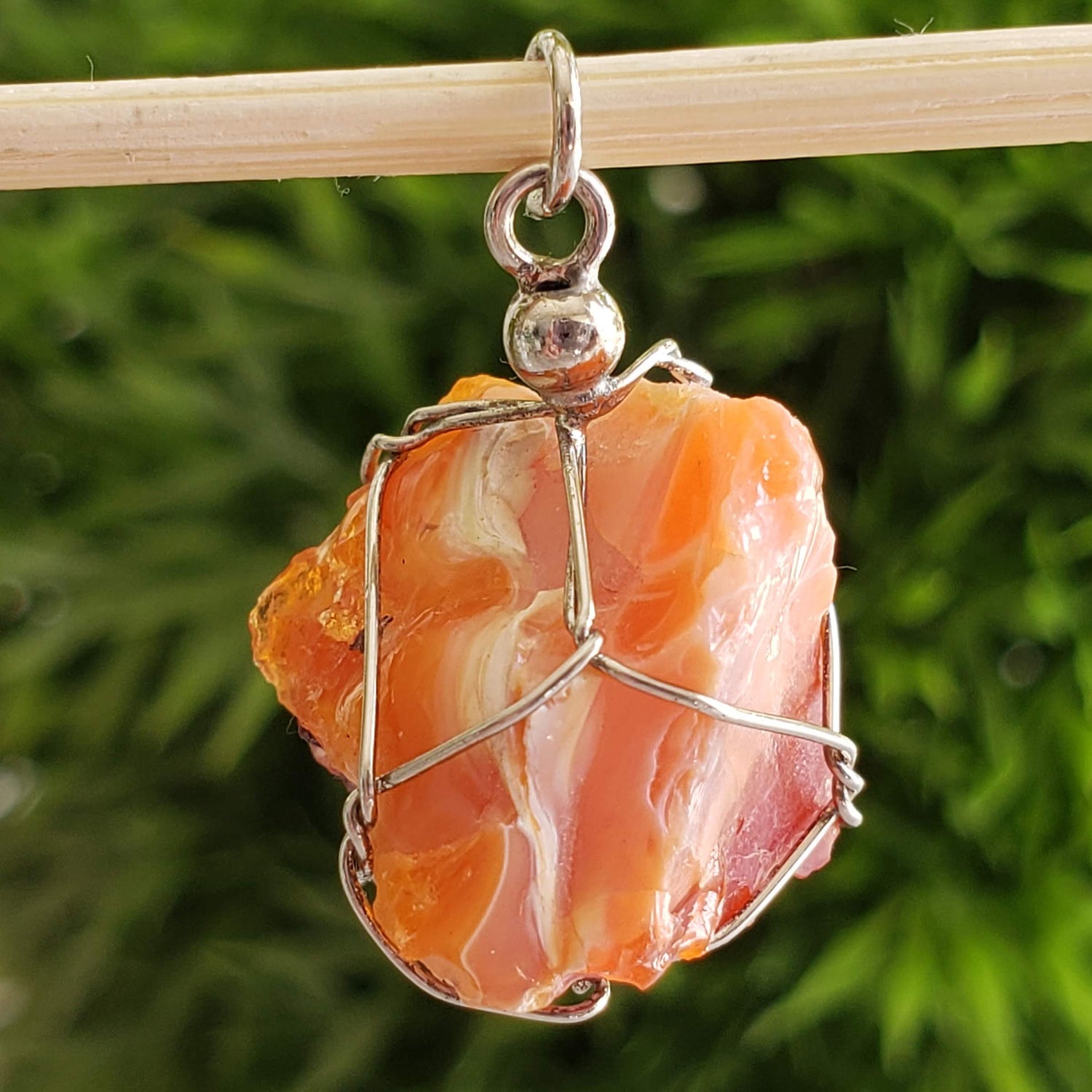  Opal Pendant | 925 Silver Wire Wrapped Pendant | Natural Raw Orange Opal 