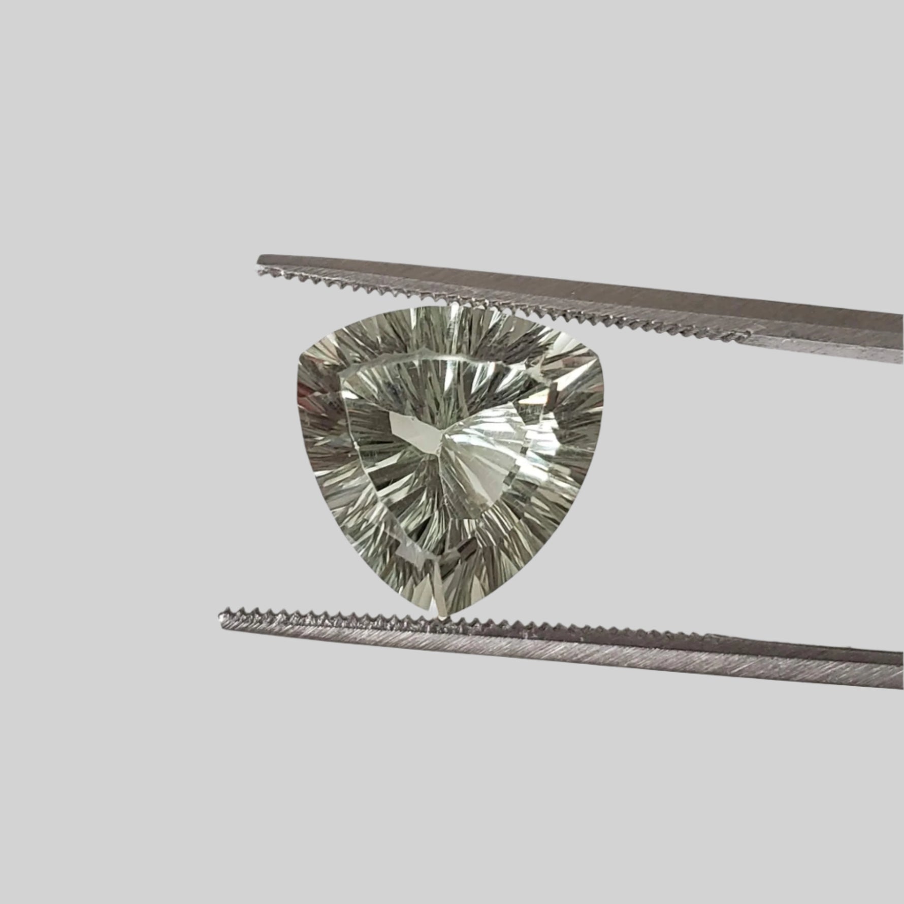  Prasiolite | Green Amethyst | Trilliant Concave Cut | Light Green | 12mm 5.4ct 
