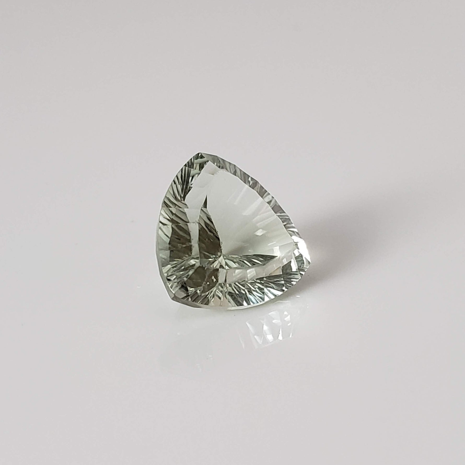  Prasiolite | Green Amethyst | Trilliant Concave Cut | Light Green | 12mm 5.4ct 1