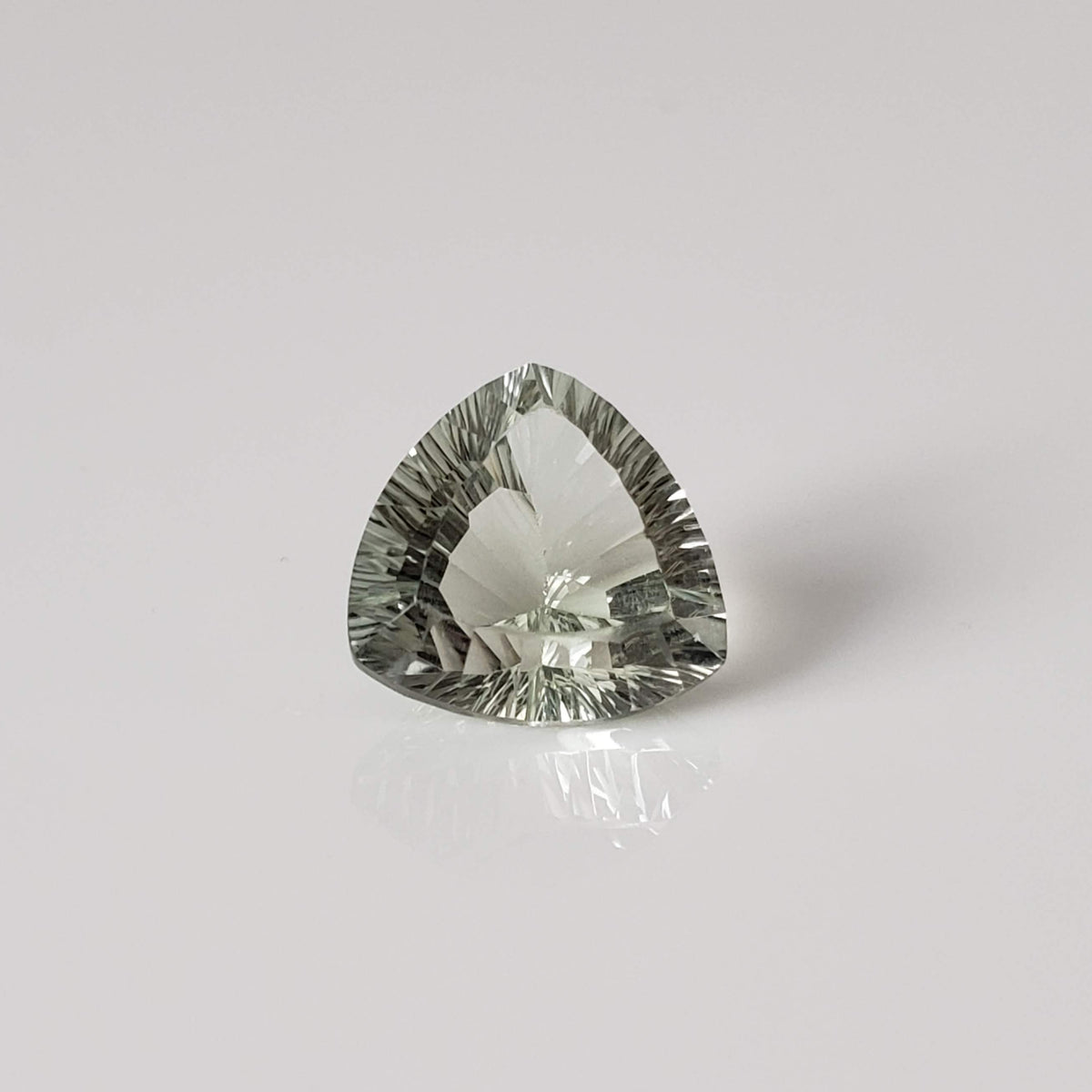  Prasiolite | Green Amethyst | Trilliant Concave Cut | Light Green | 12mm 5.4ct 3