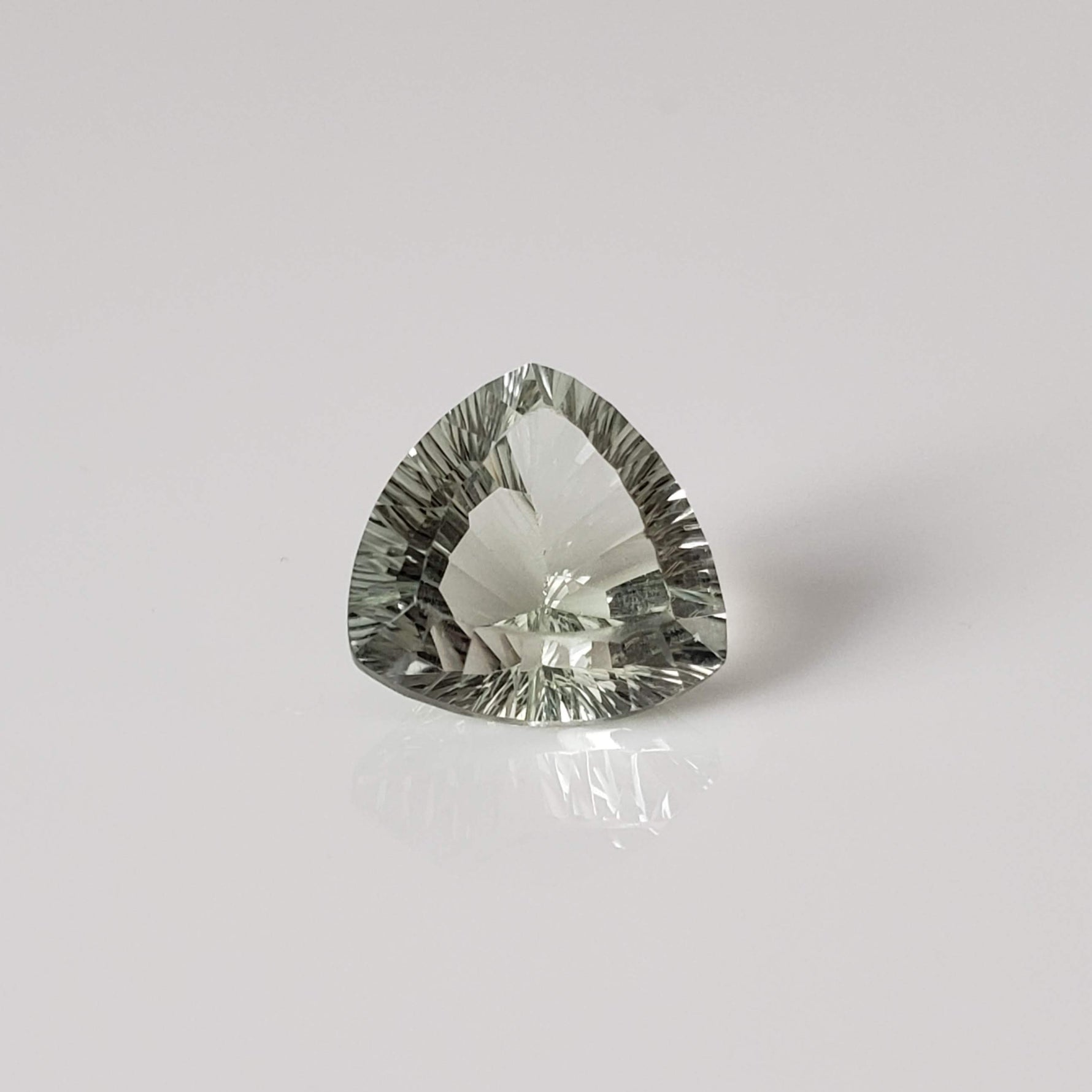  Prasiolite | Green Amethyst | Trilliant Concave Cut | Light Green | 12mm 5.4ct 3