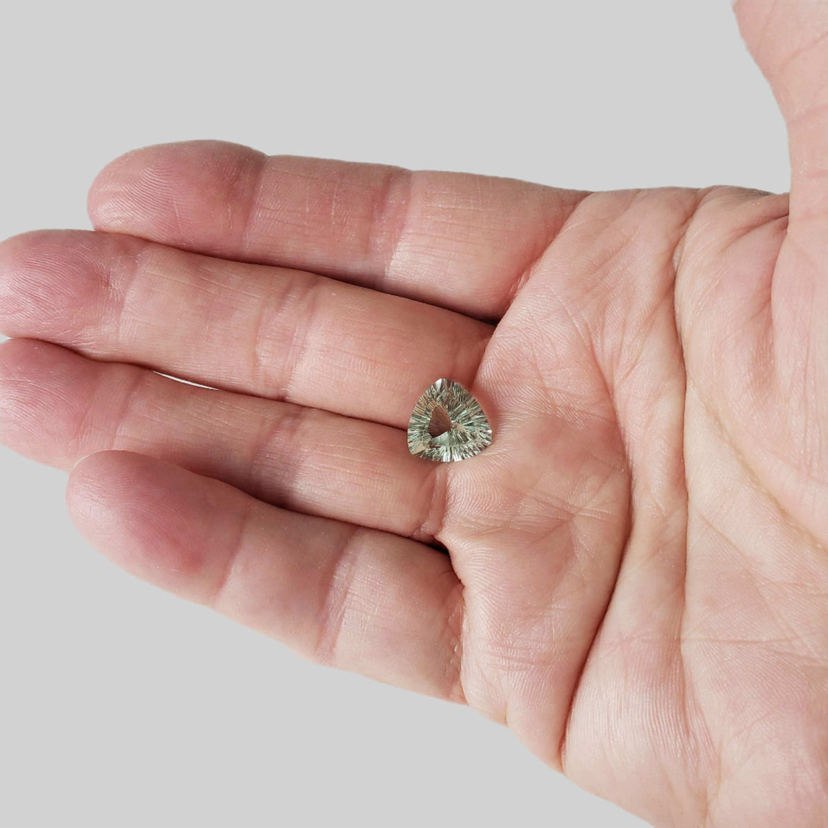  Prasiolite | Green Amethyst | Trilliant Concave Cut | Light Green | 12mm 5.4ct 8