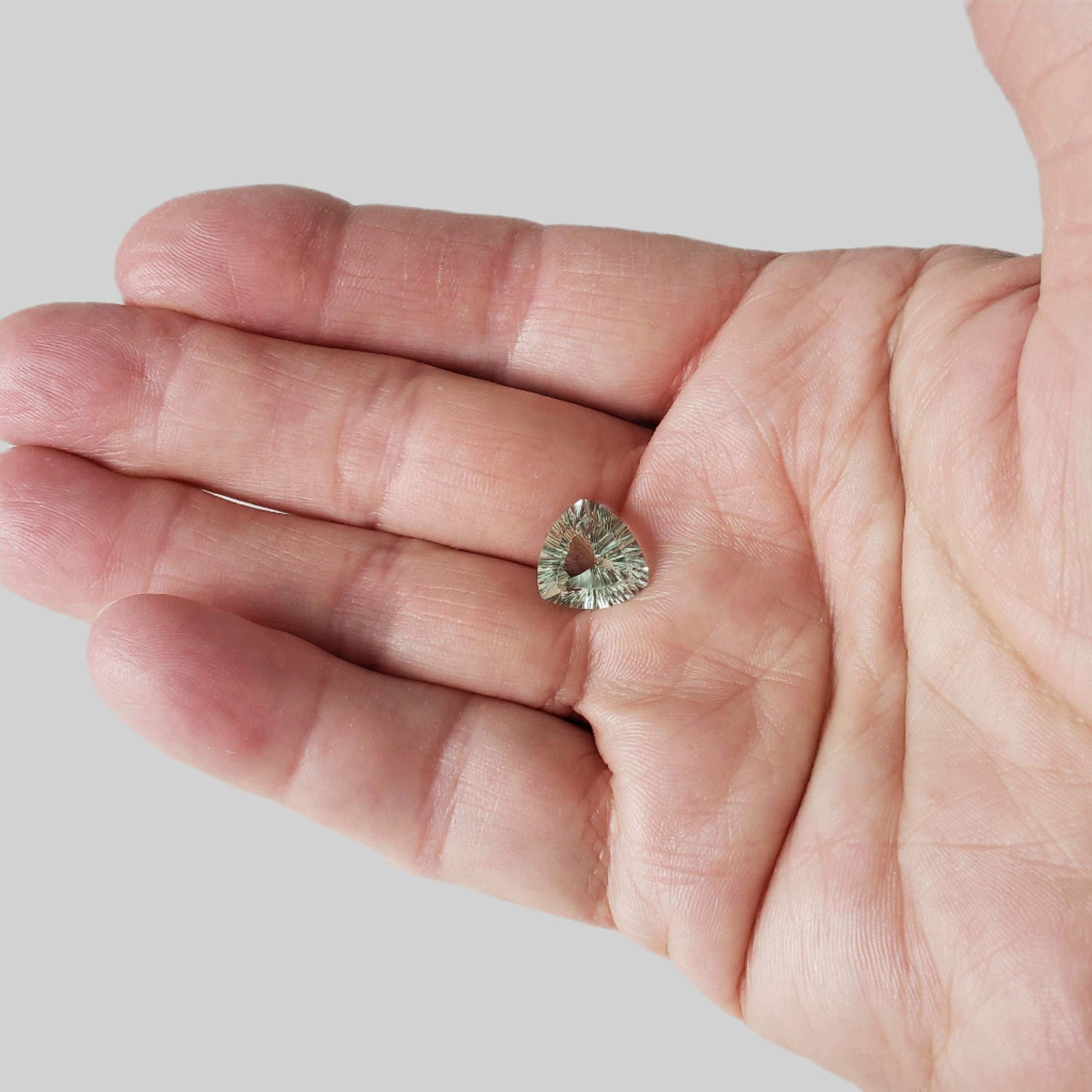  Prasiolite | Green Amethyst | Trilliant Concave Cut | Light Green | 12mm 5.4ct 8