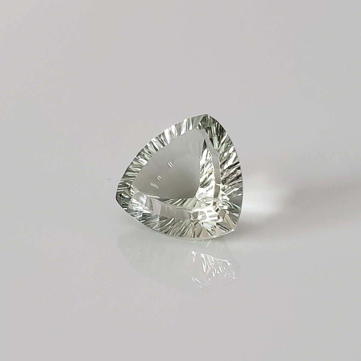  Prasiolite | Green Amethyst | Trilliant Concave Cut | Light Green | 12mm 5.4ct 2