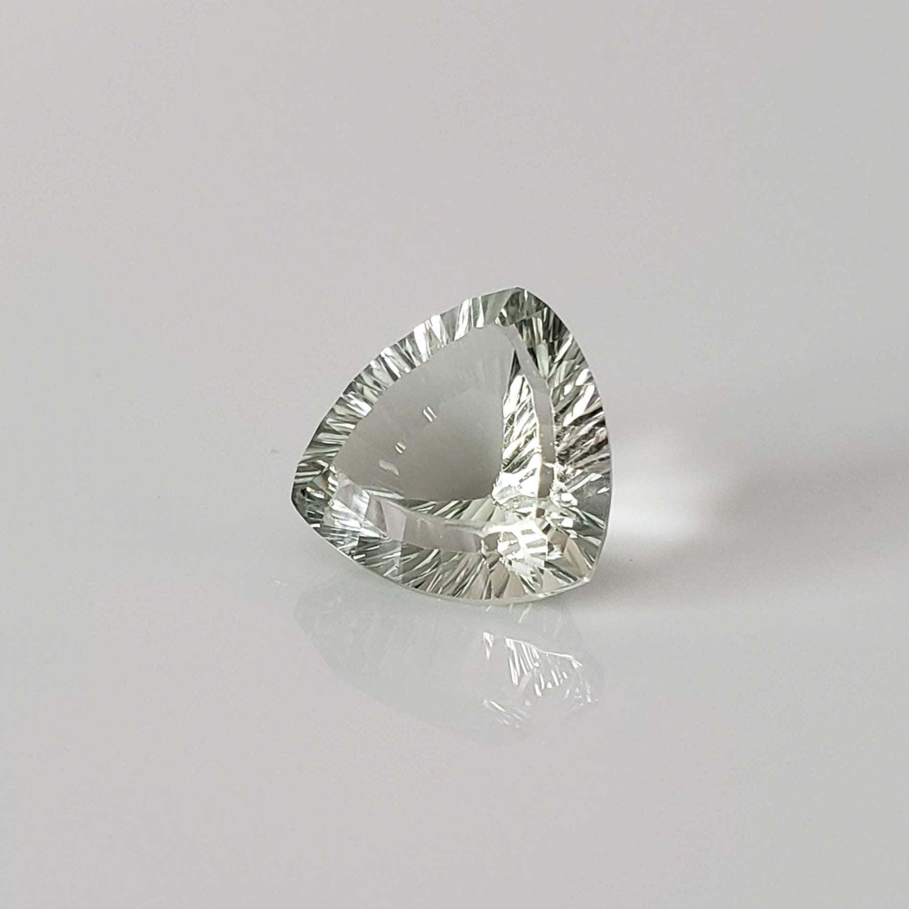  Prasiolite | Green Amethyst | Trilliant Concave Cut | Light Green | 12mm 5.4ct 2
