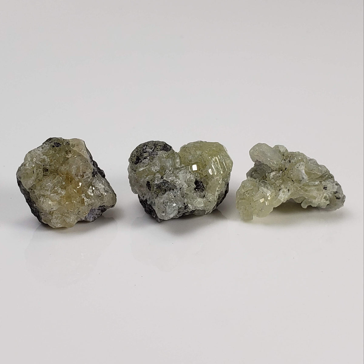 Prehnite and Graphite Clusters | 3 Piece Lot | Raw Prehnite | 13.4 grams | Tanzania 0