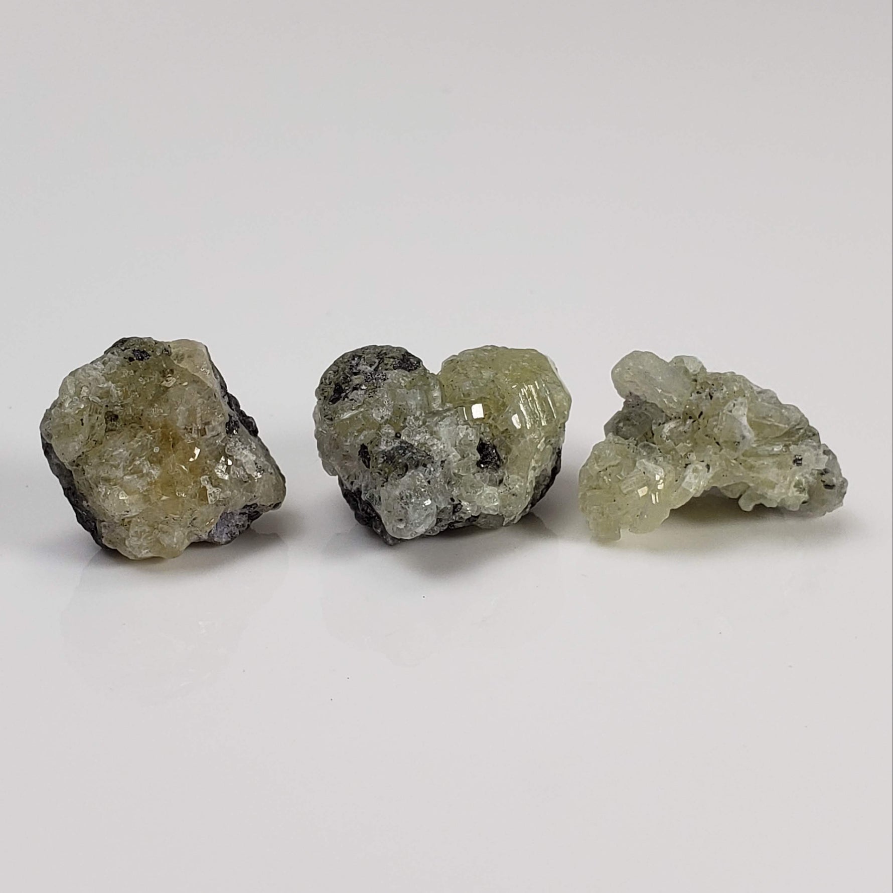 Prehnite and Graphite Clusters | 3 Piece Lot | Raw Prehnite | 13.4 grams | Tanzania 0
