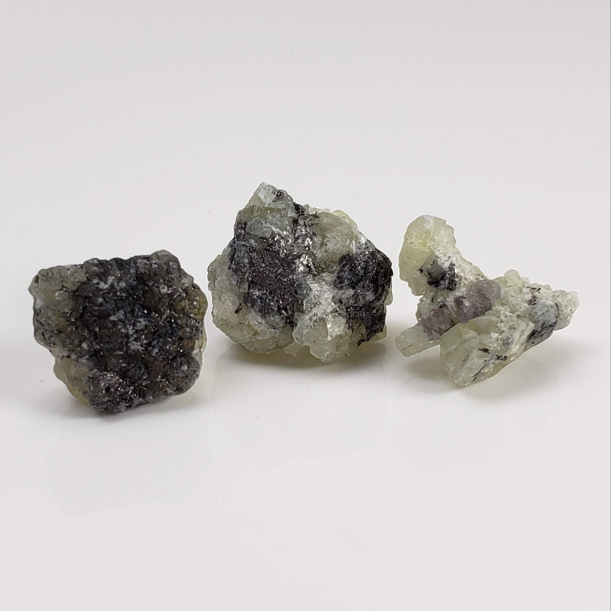 Prehnite and Graphite Clusters | 3 Piece Lot | Raw Prehnite | 13.4 grams | Tanzania 1