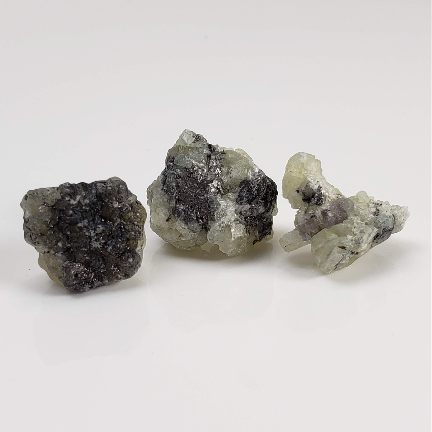 Prehnite and Graphite Clusters | 3 Piece Lot | Raw Prehnite | 13.4 grams | Tanzania 1