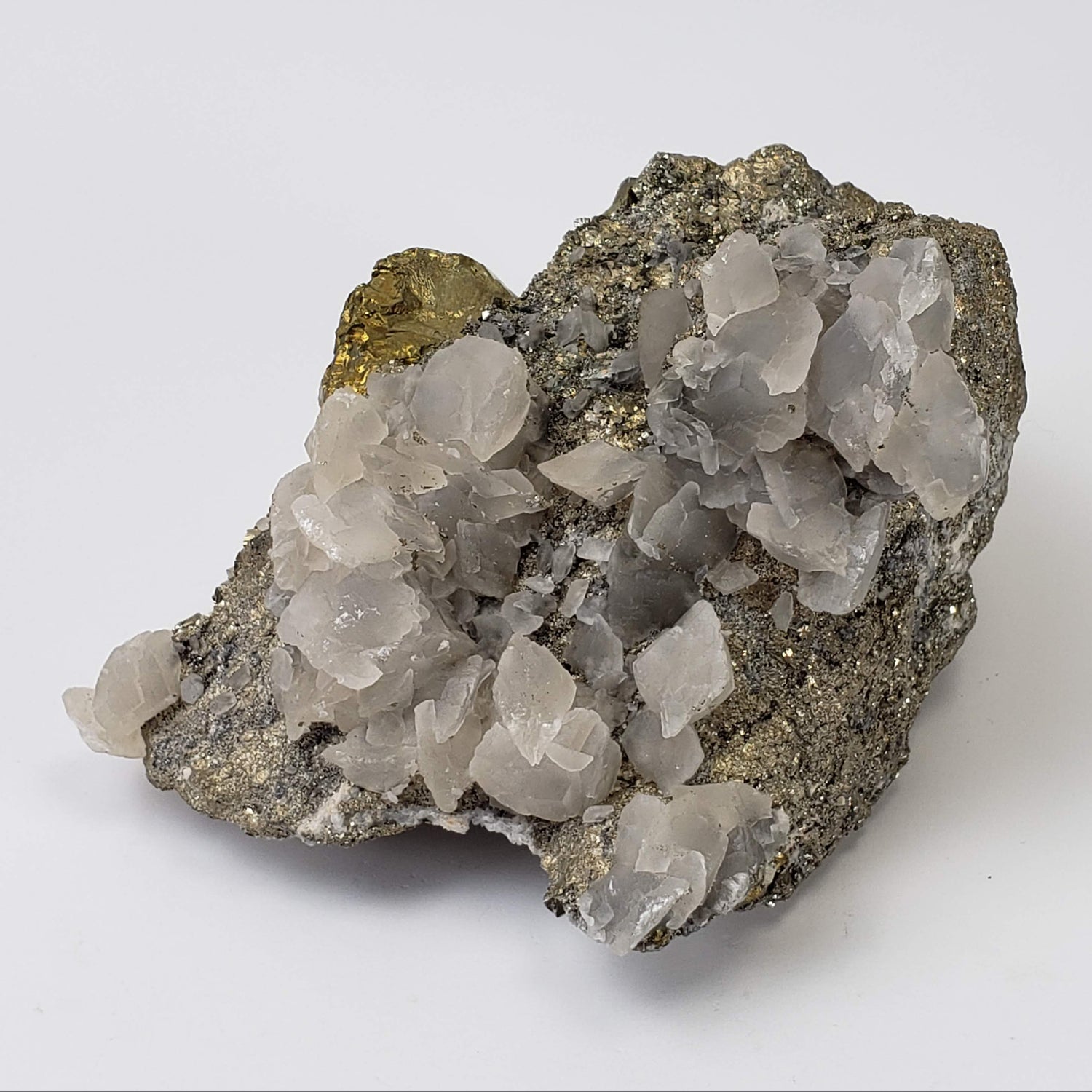  Pyrite Interlocking with Calcite | 865 gr | Huaron Mine, Peru 