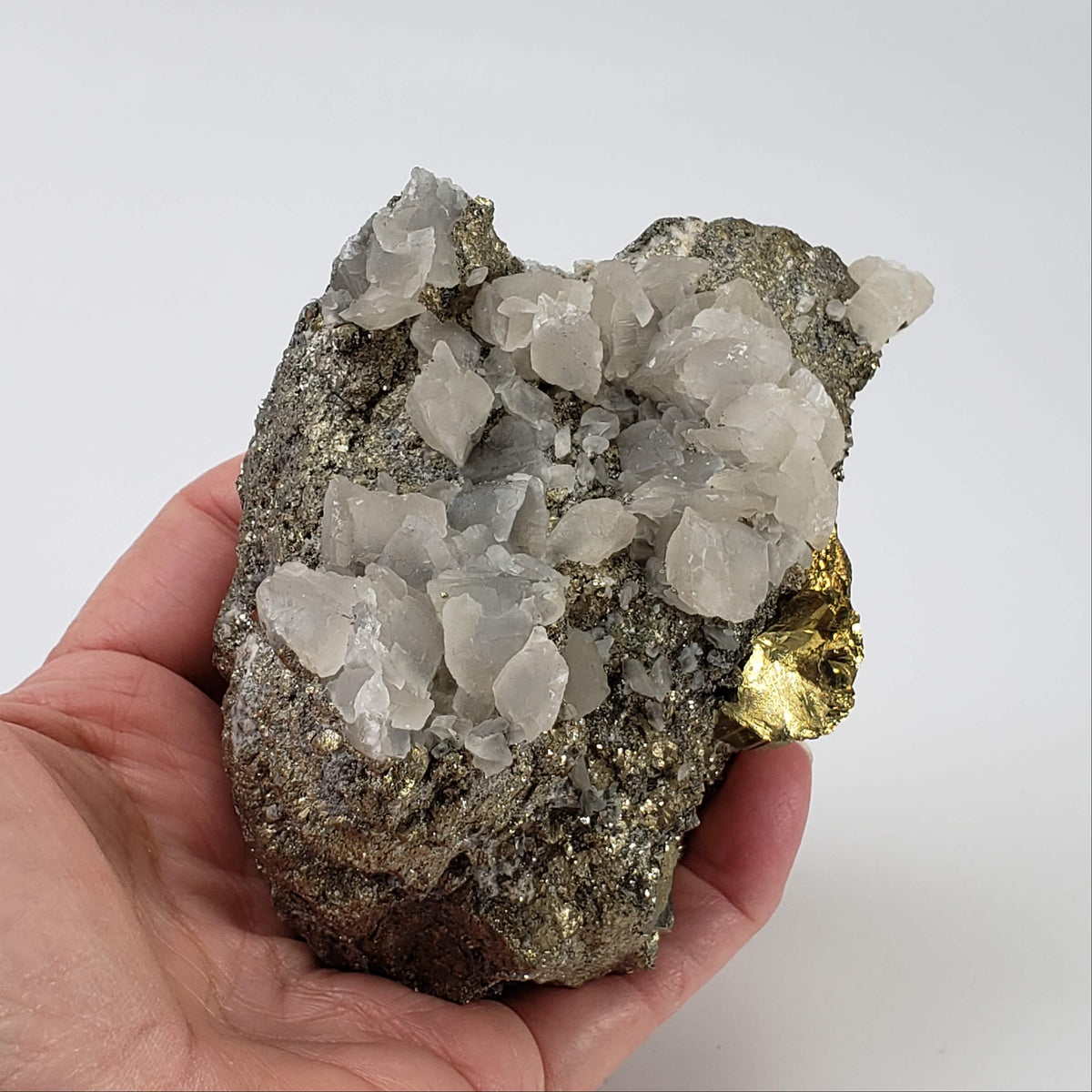  Pyrite Interlocking with Calcite | 865 gr | Huaron Mine, Peru 8
