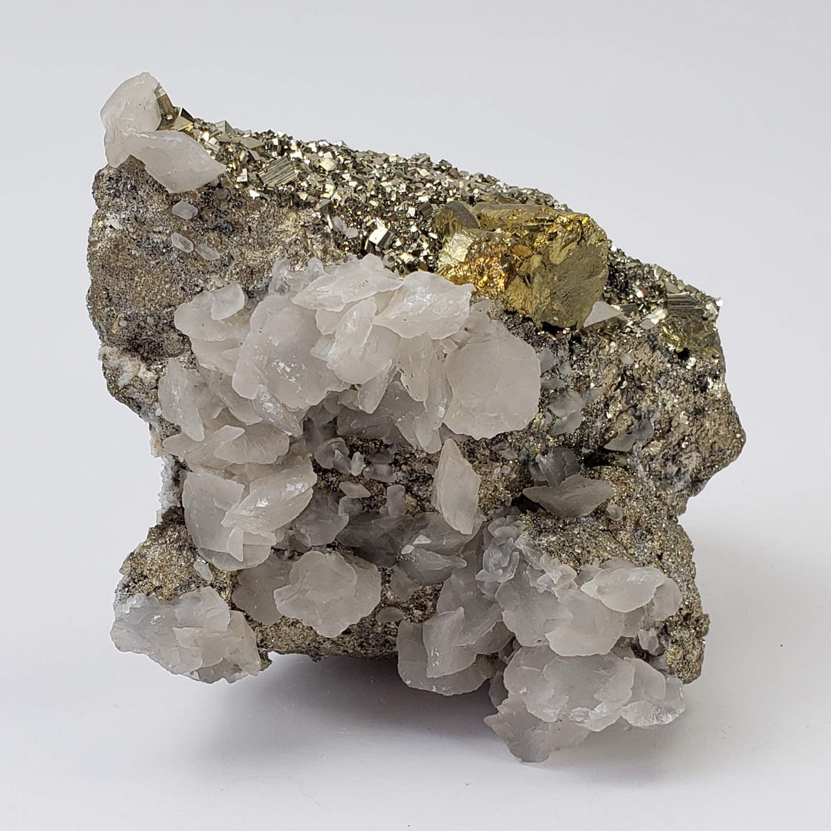  Pyrite Interlocking with Calcite | 865 gr | Huaron Mine, Peru 3