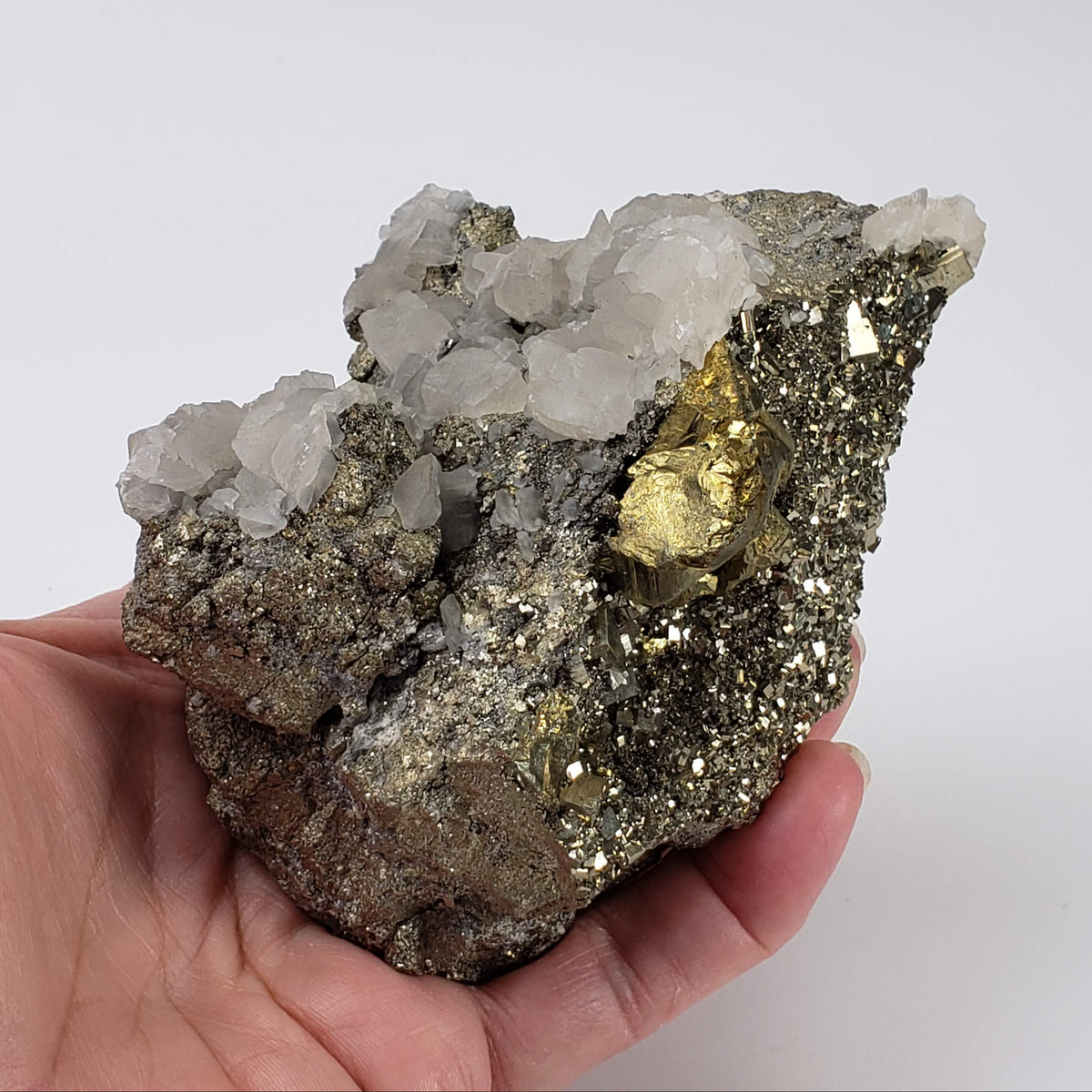  Pyrite Interlocking with Calcite | 865 gr | Huaron Mine, Peru 7