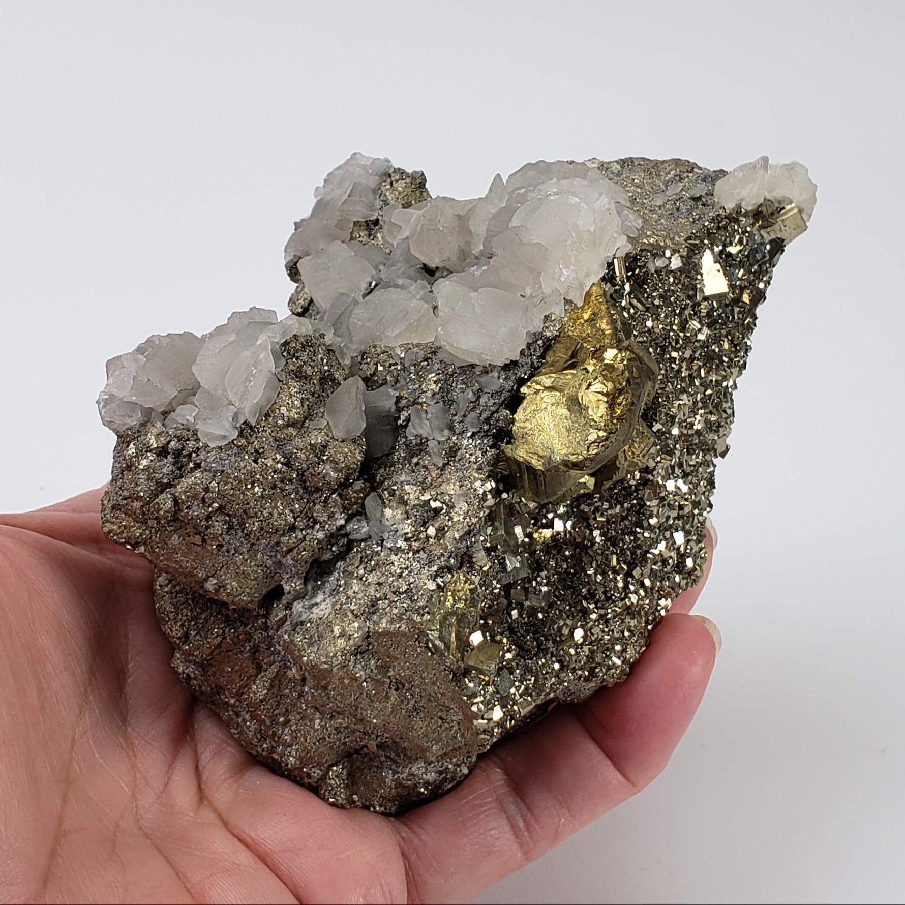  Pyrite Interlocking with Calcite | 865 gr | Huaron Mine, Peru 7