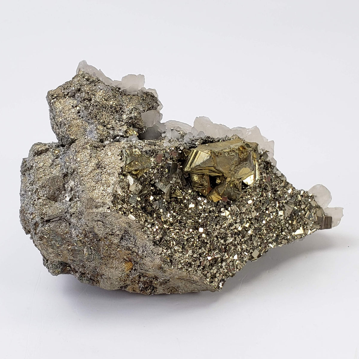  Pyrite Interlocking with Calcite | 865 gr | Huaron Mine, Peru 1