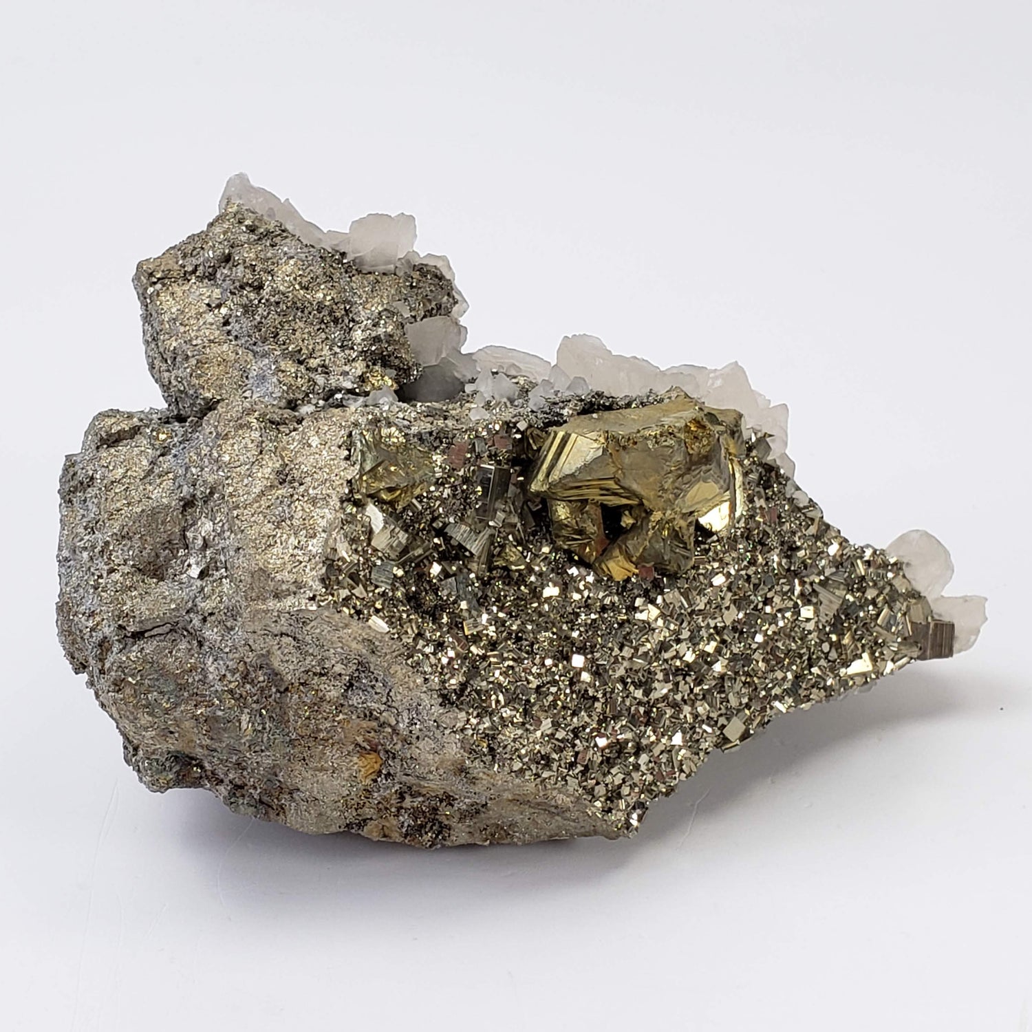  Pyrite Interlocking with Calcite | 865 gr | Huaron Mine, Peru 1