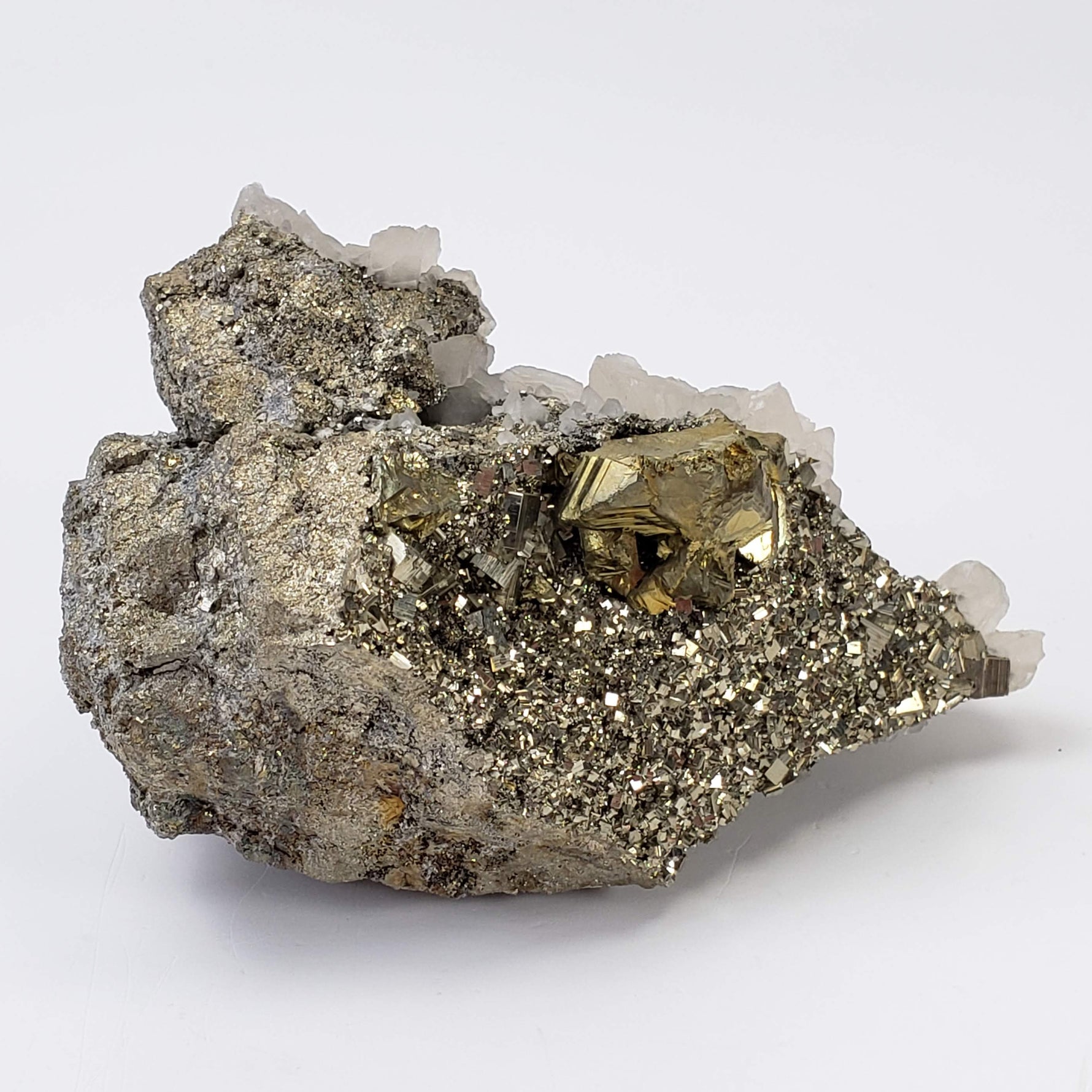  Pyrite Interlocking with Calcite | 865 gr | Huaron Mine, Peru 1