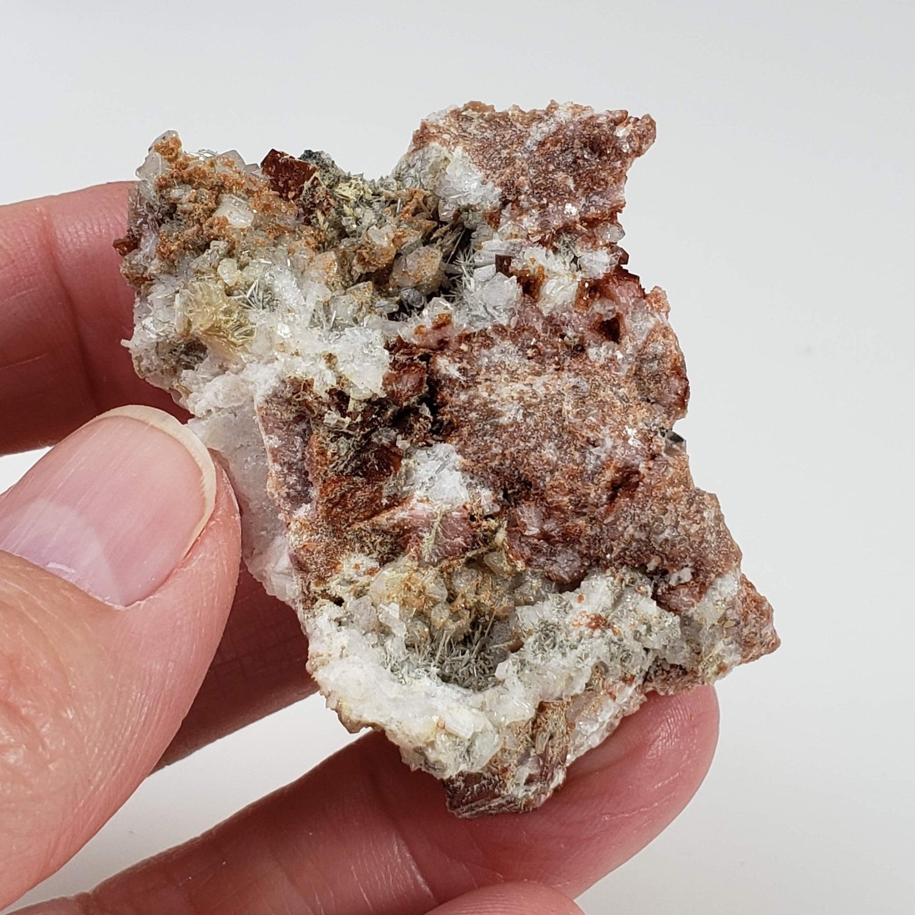  Rhodochrosite, Leifite and Elpidite on Albite Crystal | 41.5 grams | Mont Saint-Hilaire, Quebec, Canada 1