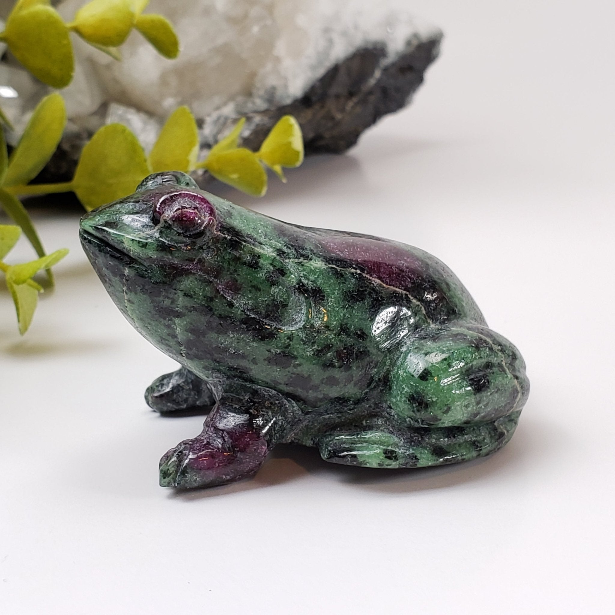 Ruby Zoisite Frog Carving | Unheated, Natural, Fluorescent | 149 gr |